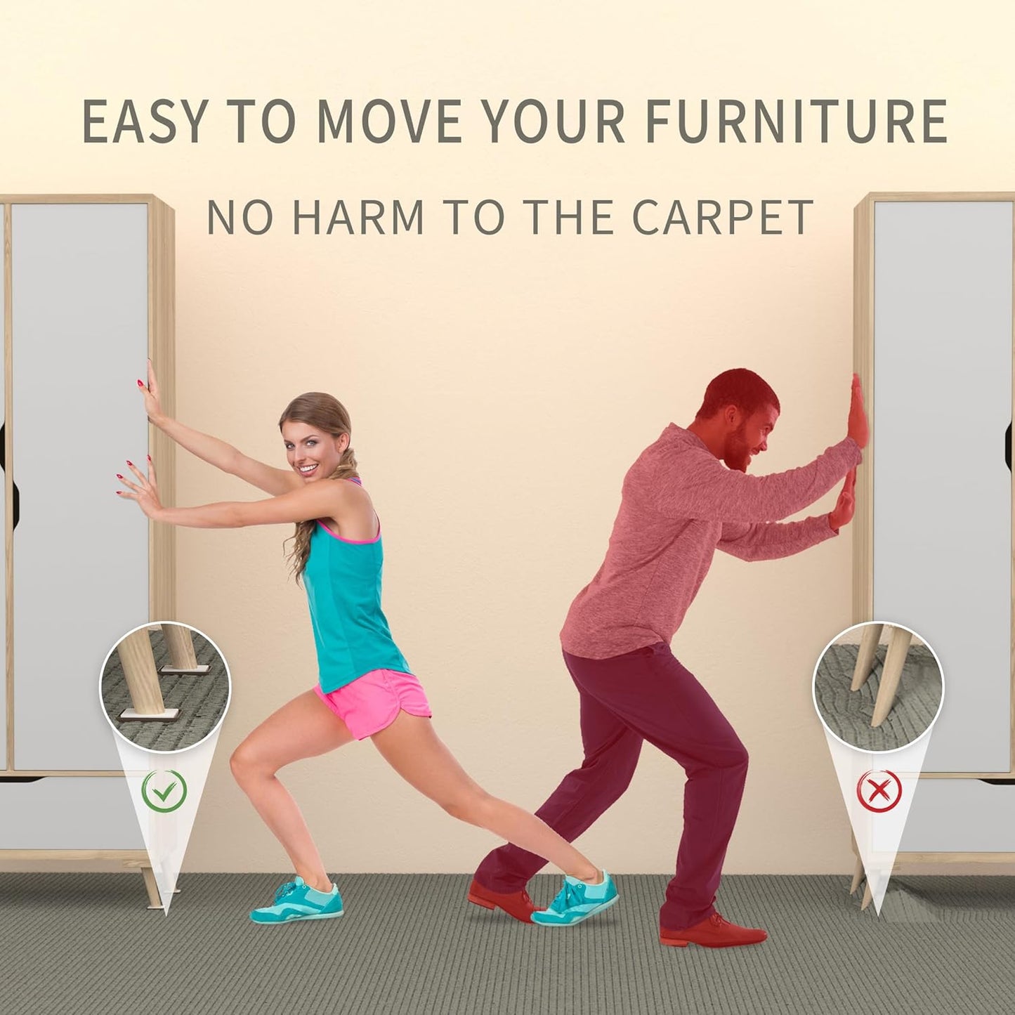 Furniture Sliders, 20 pcs-3 1/2” Square Brown Furniture Sliders for Carpet, Heavy Duty Furniture Movers Sliders, Reusable Furniture Moving Pads, Floor Protectors for Carpet