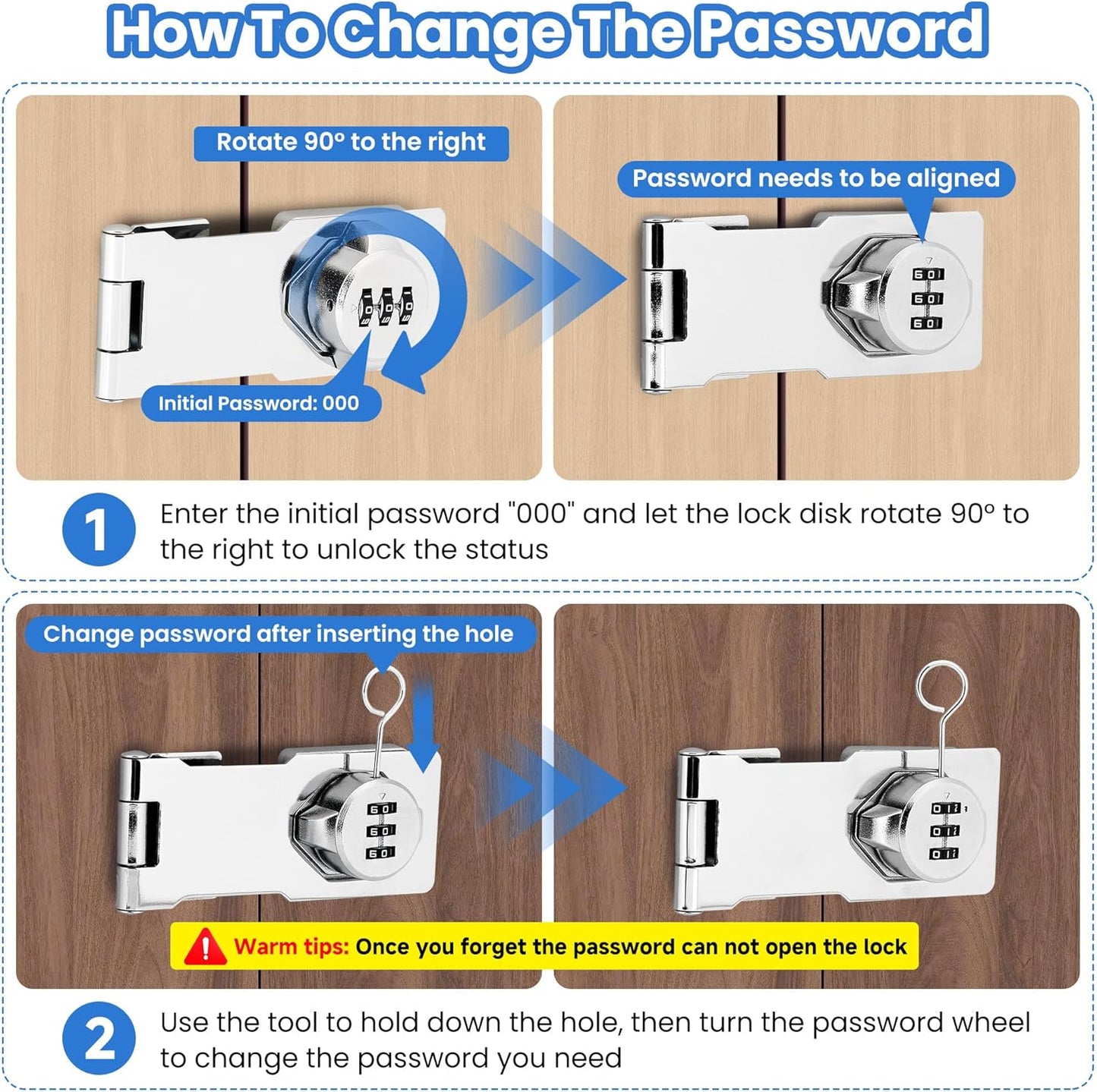 Keyless Cabinet Lock with Combination Code - 3-Digit Password Hasp Latch Lock for Drawers, Bifold Closet Door and Double Sided Door (Silver, 4.5 Inch, 2 Pack)