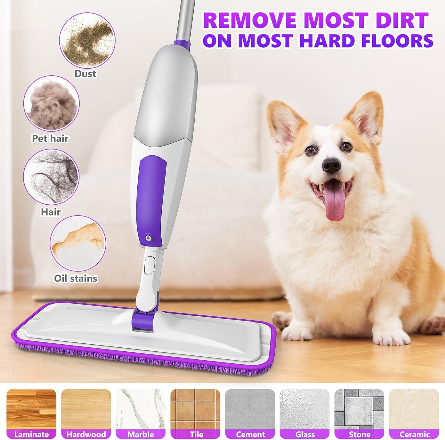 Microfiber Spray Mops for Floor Cleaning - SEVENMAX Dry Wet Floor Mop with Sprayer 3 Washable Pads fit Swiffer Powermop for Hardwood Laminate Tile Wood Vinyl Ceramic Home Kitchen Cleaning