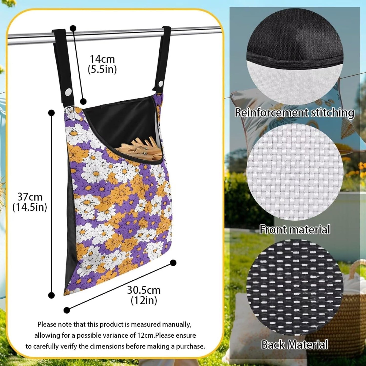 2 Pcs Clothes Pin Hanging Bag, Hippie Flower Multi-Functional Clothespin Bag for Clothes Pin Hanging Bag and Pin Bag Fits Outdoor Laundry Clothesline