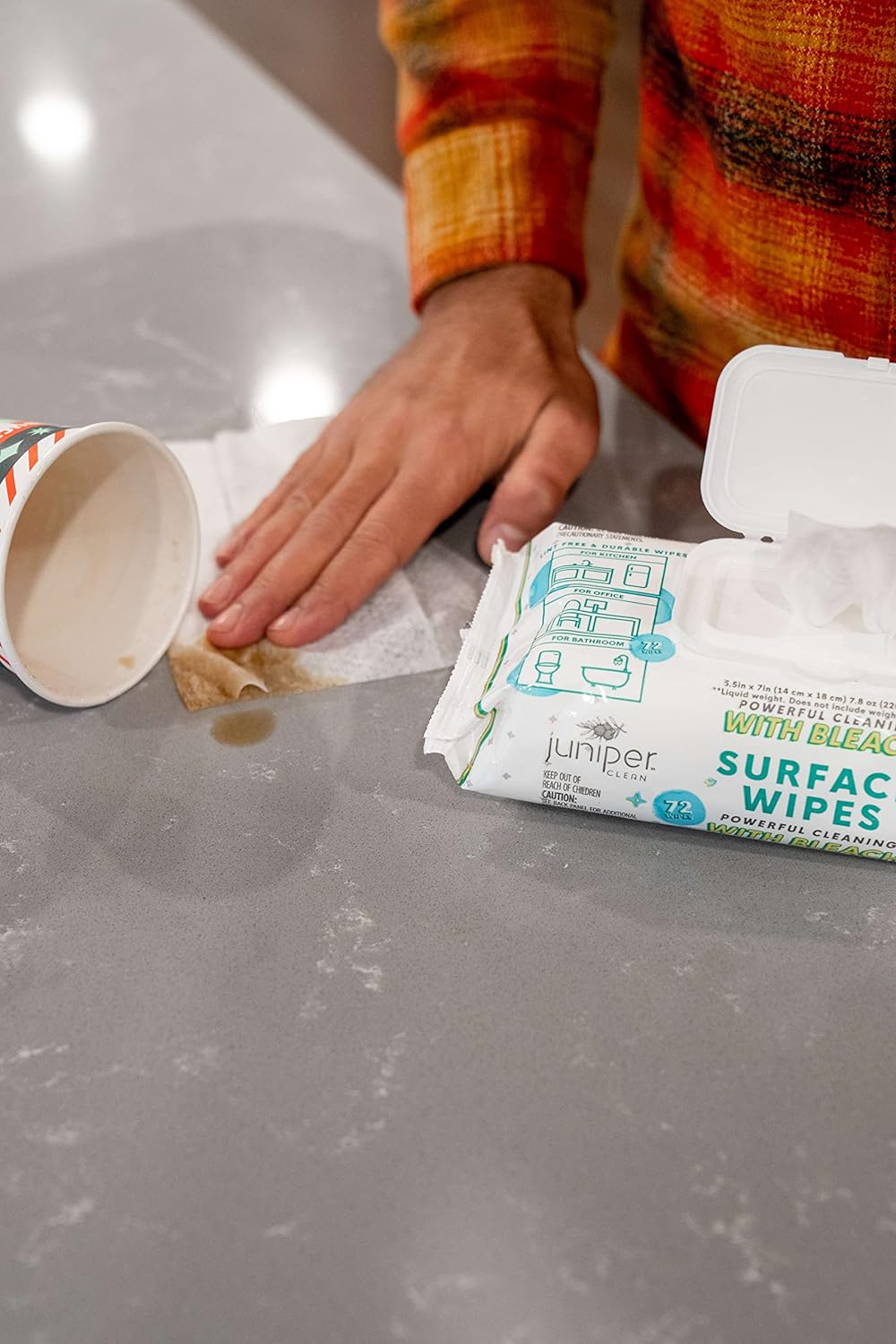 1 Pack Surface Wipes with Bleach, All-Purpose Cleaner for Bathroom, Kitchen, Office, 72 Count Soft Flow, Fresh Scent, Lint Free & Durable