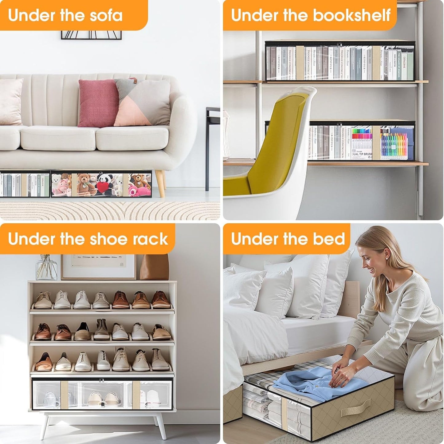 StorageRight Under Bed Storage Bins, 3-Pack 40L Foldable Fabric Storage Bags with Transparent Window, Breathable Organizer for Clothes/Blanket/Comforter/Quilt, White