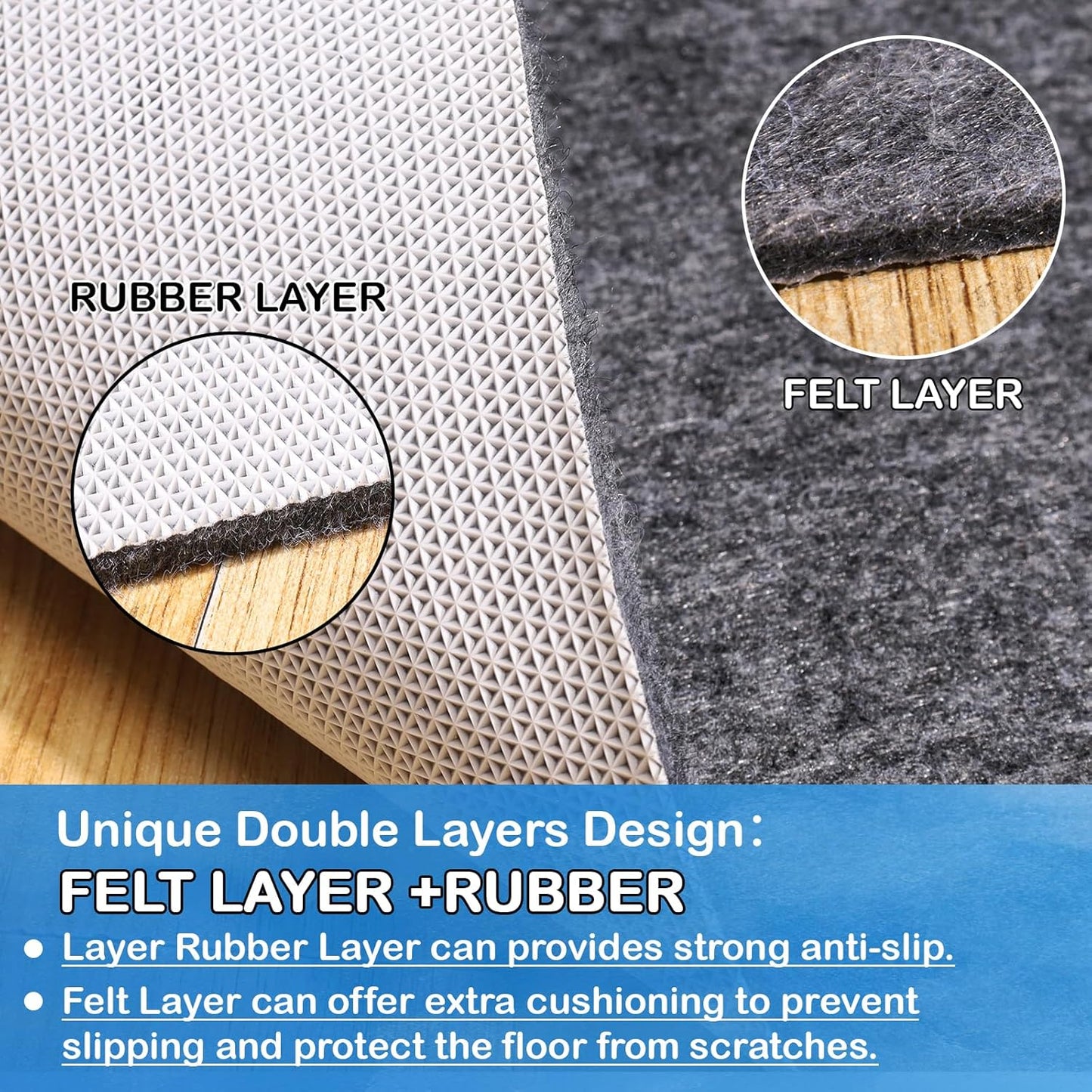 Non-Slip Rug Pads 5 x 7 ft, 100% Waterproof Extra Large Area Rugs Non Skid Rug Pad for All Floors and Finishes Durable Hardwood Floor Protective Felt Keeps Rugs in Place, Safe and Secure