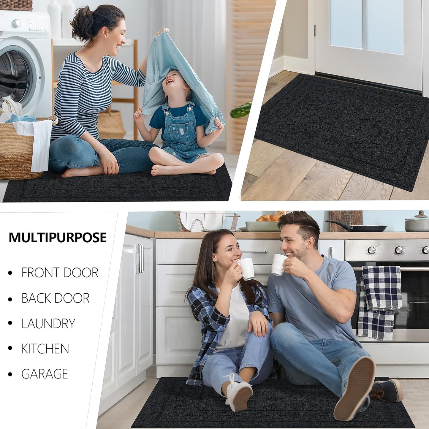 FONEYI Indoor Door Mat 32" x 48", Dirt Trapper Door Mats Non-Slip Entryway Rugs Washable, Absorbent Resist Dirt Welcome Mat, Low Profile Inside Floor Mats for Front Back Door and Entryway, Black