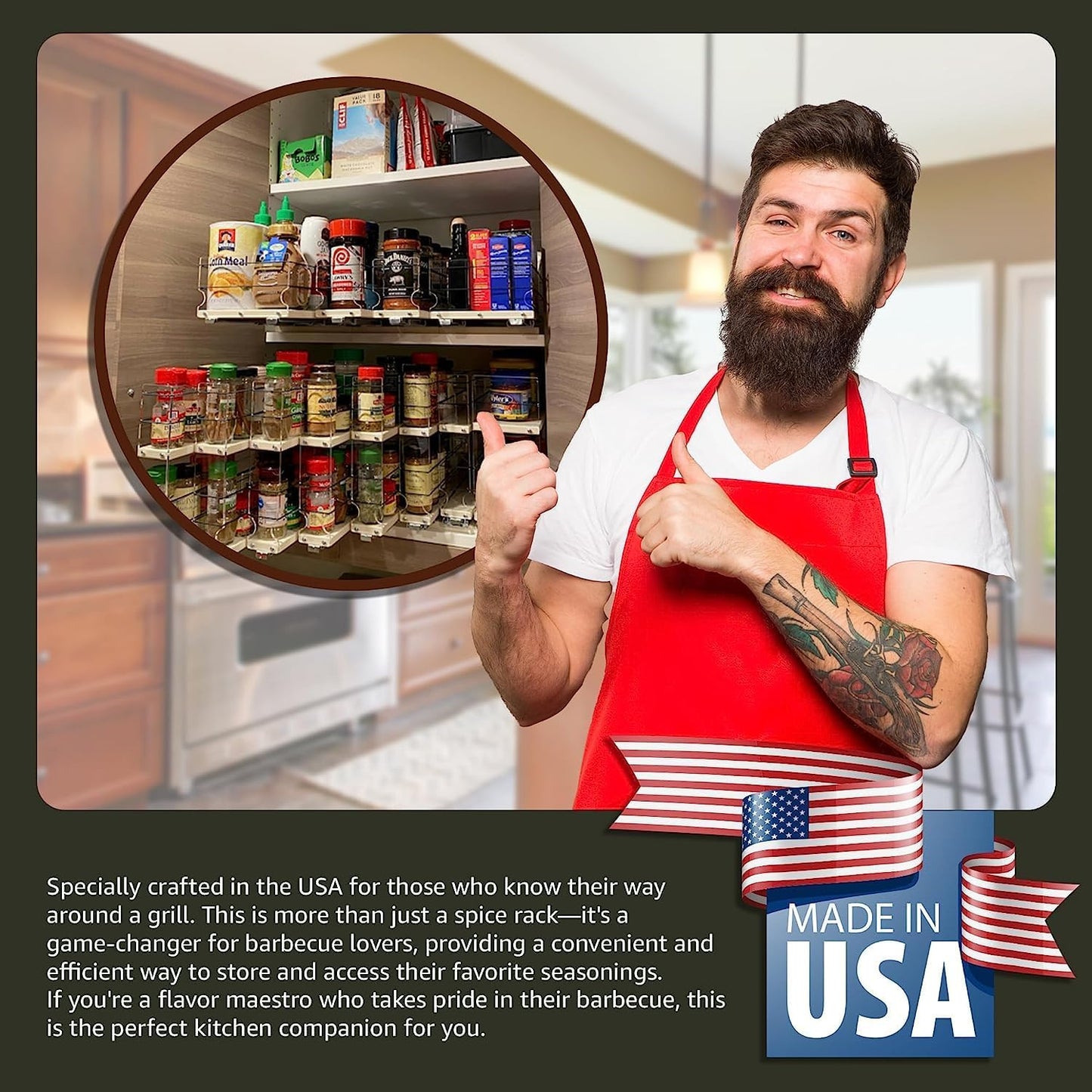 Vertical Spice Combo Spice Rack Drawer - Pull Out Pantry Organizers and Storage - Kitchen Cabinet Organizer - Seasoning Sliding Caddy - Made in USA (5.75" W x 10.75" H x 10.60" D, Partially Assembled)