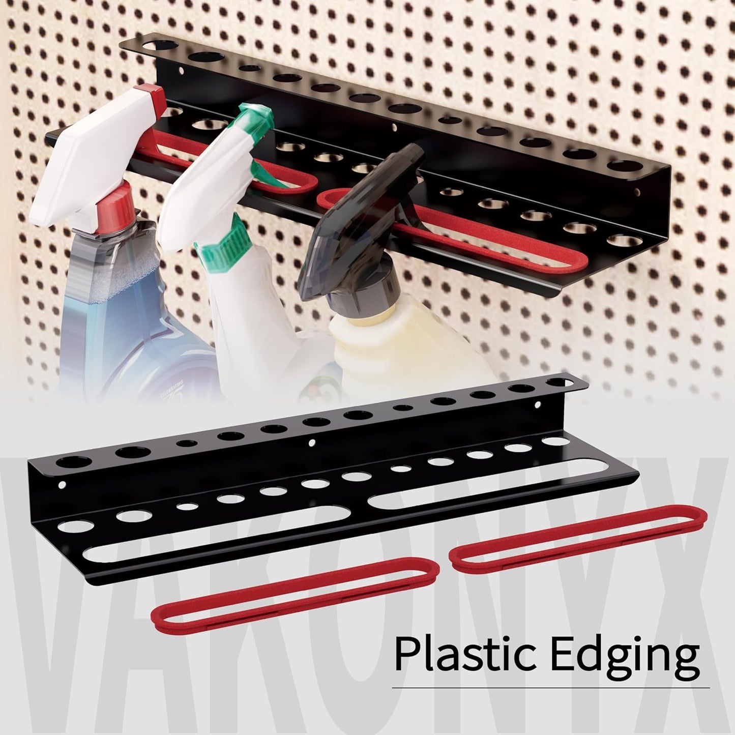 Wall Mount Brush & Spray Bottle Holder Combo Rack for Garage, Detailing Organizer with Mounting Hardware - Holds 12 Brushes & Hanging Rail for Bottles