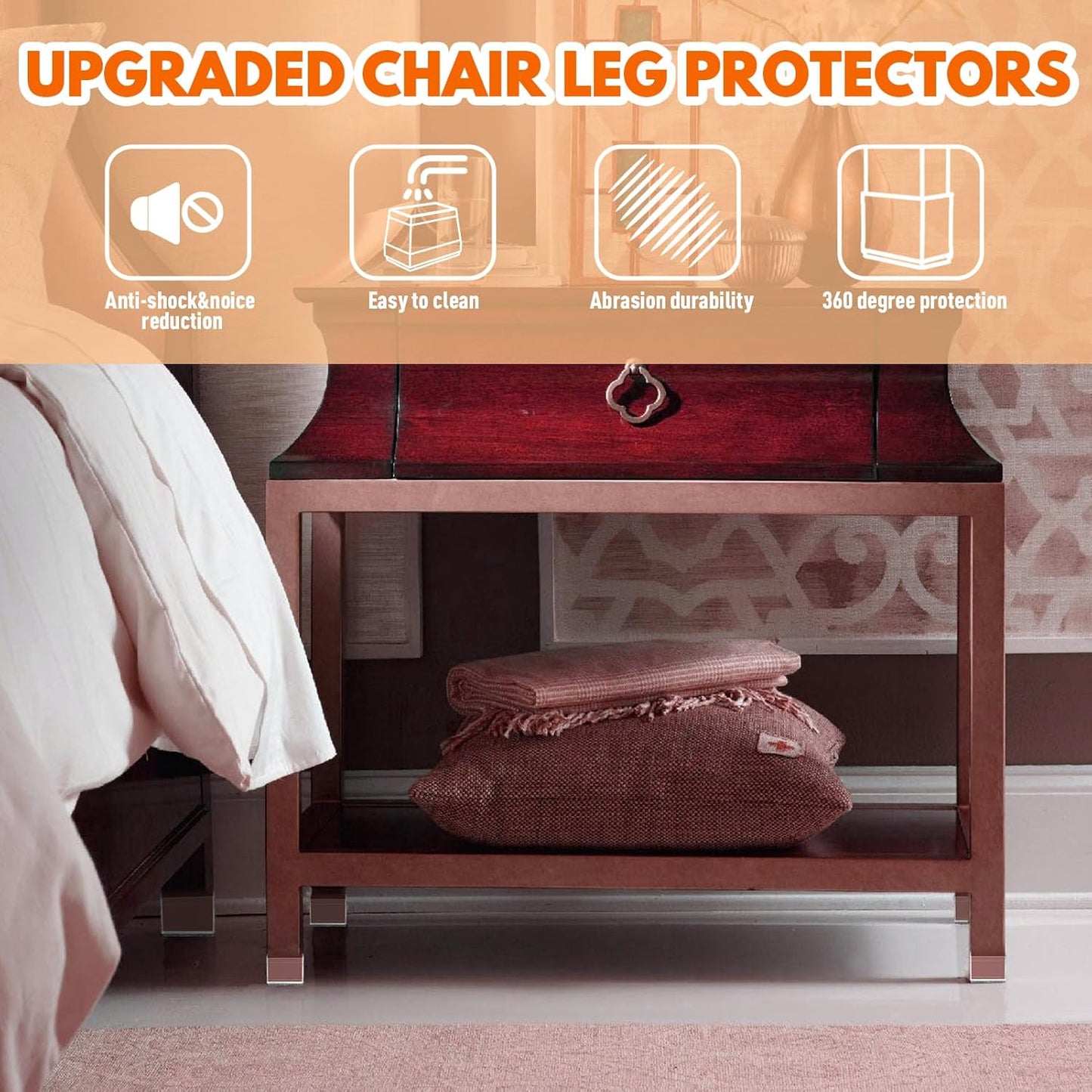 Rectangle Chair Leg Protectors for Hardwood Floors,16 PCS Silicone Covers to Protect Wood Tile Floors Felt Pads Furniture Leg Caps Reduce Noise. Easy to Move. (Clear,0.75 x 2 Inch, Rectangular)