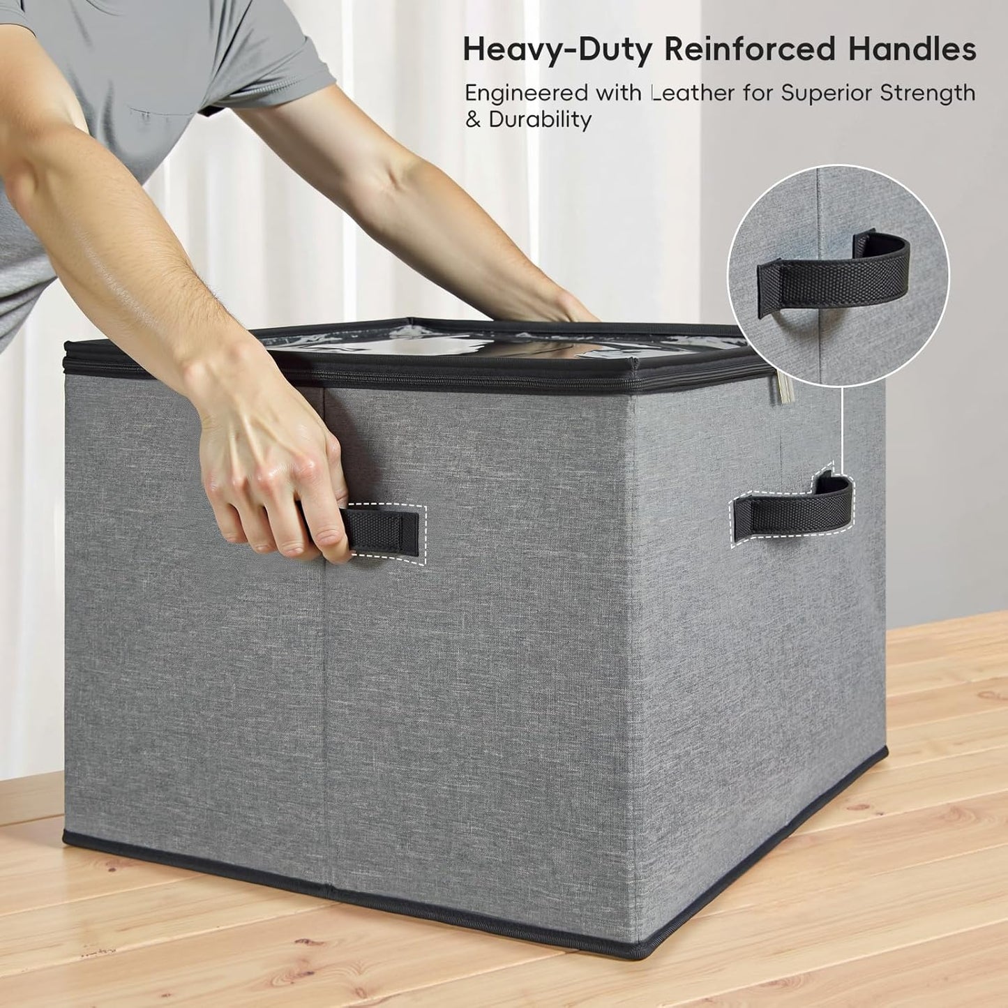 Shoe Organizer for Closet, 3 Pack Shoe Storage Bins with Clear Cover, Adjustable Dividers Fits 24-48 Pairs, Grey