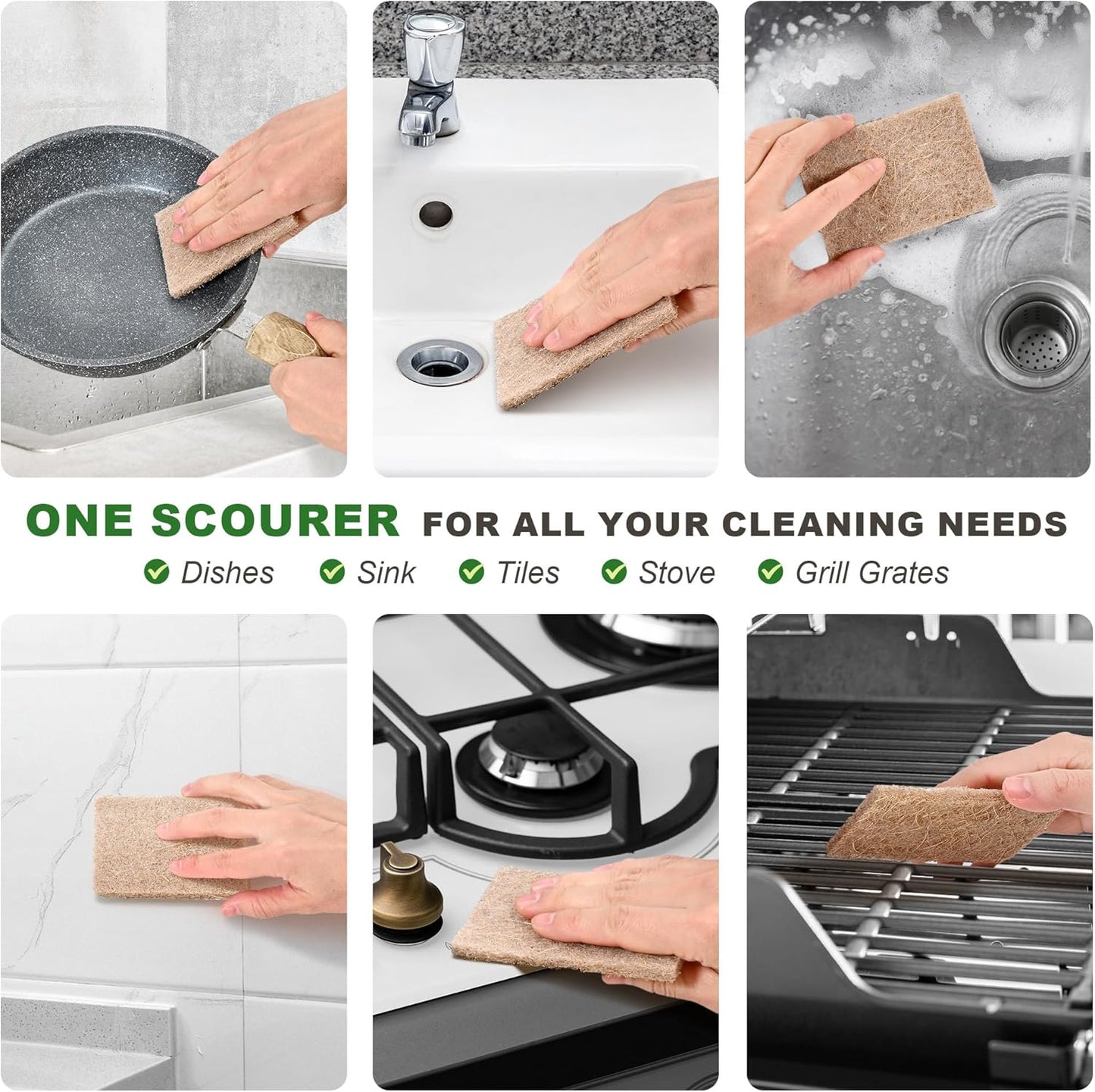 24 Pack Natural Scrub Kitchen Sponges - Coconut Husk Non Abrasive Scouring Pads - Multipurpose Scrubbing for Dishes - Heavy Duty Dishes, Pan and Pot Scrubbers for Kitchen Non Scratch