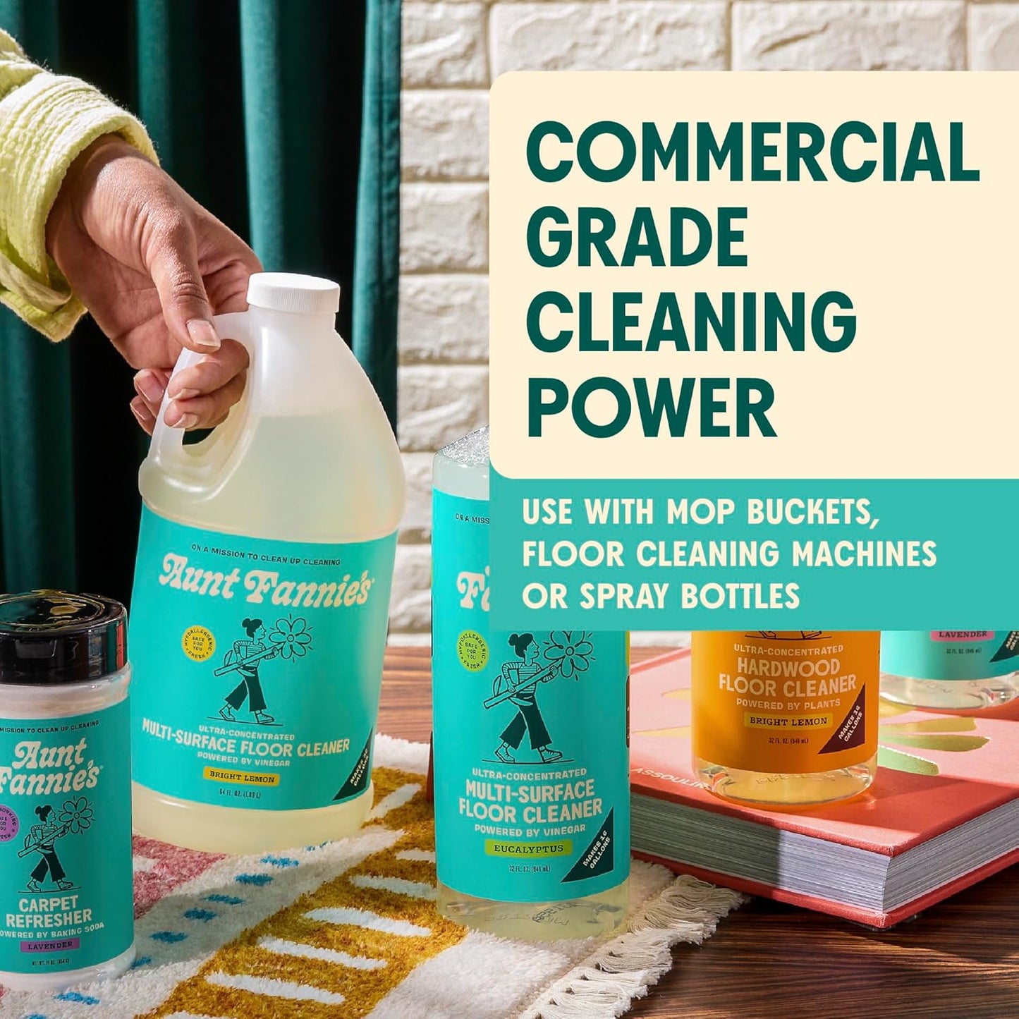 Aunt Fannie's Ultra Concentrated Floor Cleaner Vinegar Wash, Multi-Surface Solution For Mopping, Value Size, Bright Lemon Scent, 64 oz