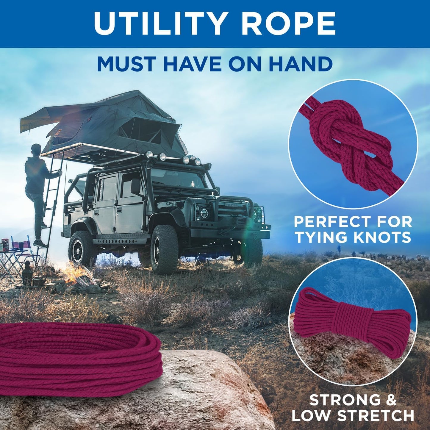 TECEUM Cotton Rope 3/16” (5 mm) – 50 FT – Strong All-Purpose Braided Rope – Natural Cotton – for Crafting, Сamping, Clothes Line, DIY, Indoor & Outdoor Use – Deep Pink