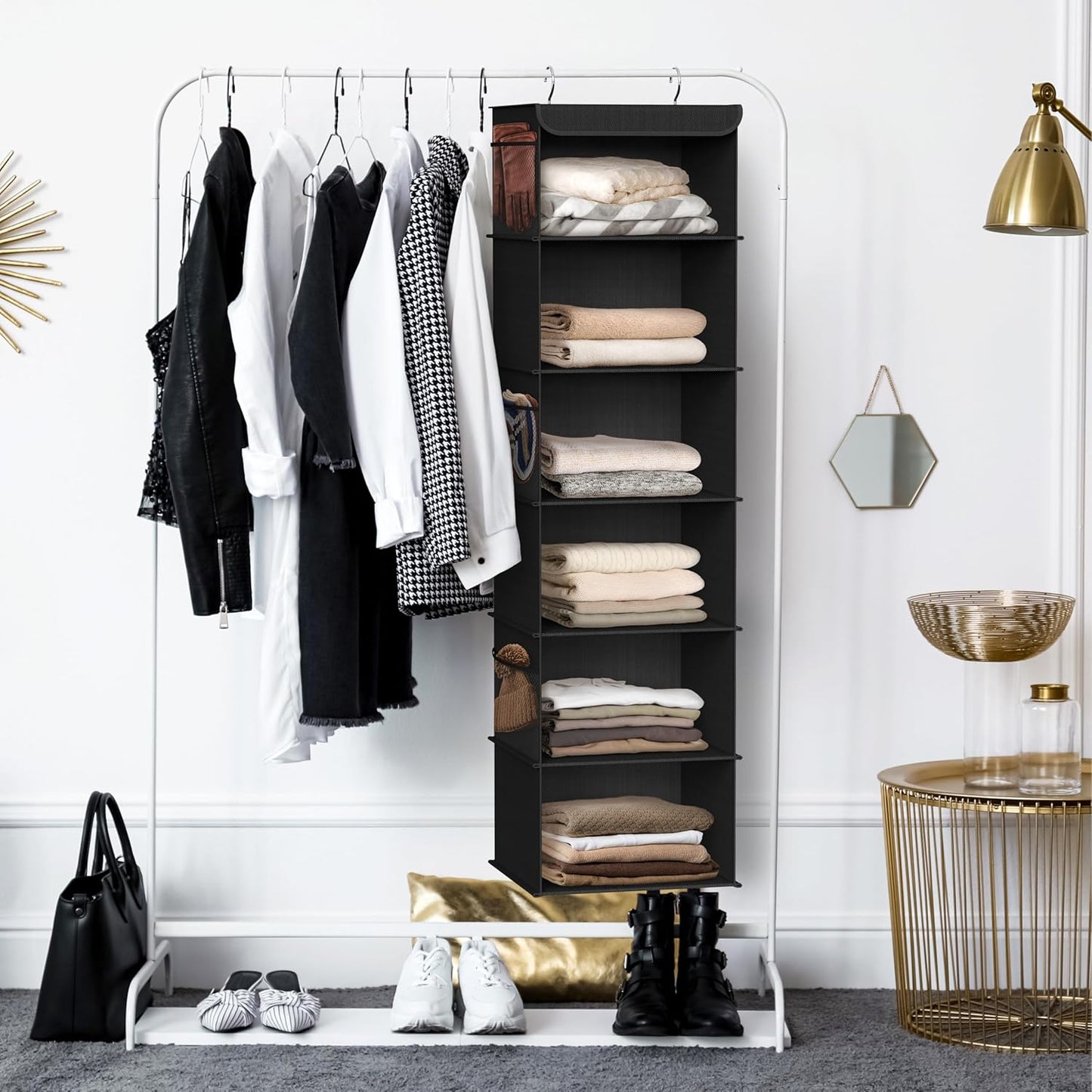 Simple Houseware 6 Shelf Hanging Closet Organizer, Black