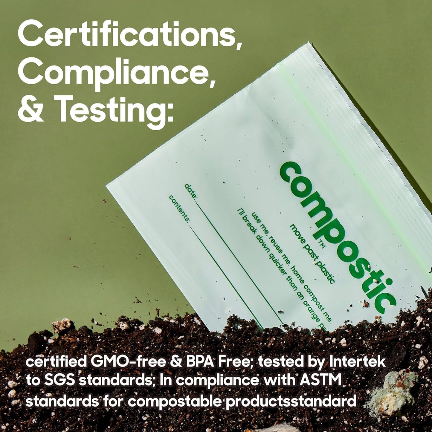 Compostic Home Compostable Resealable Gallon Bags (10.5"x10.5"), Microwave & Freezer Safe, Organic Food Storage Container, 30 Count (Pack of 2)