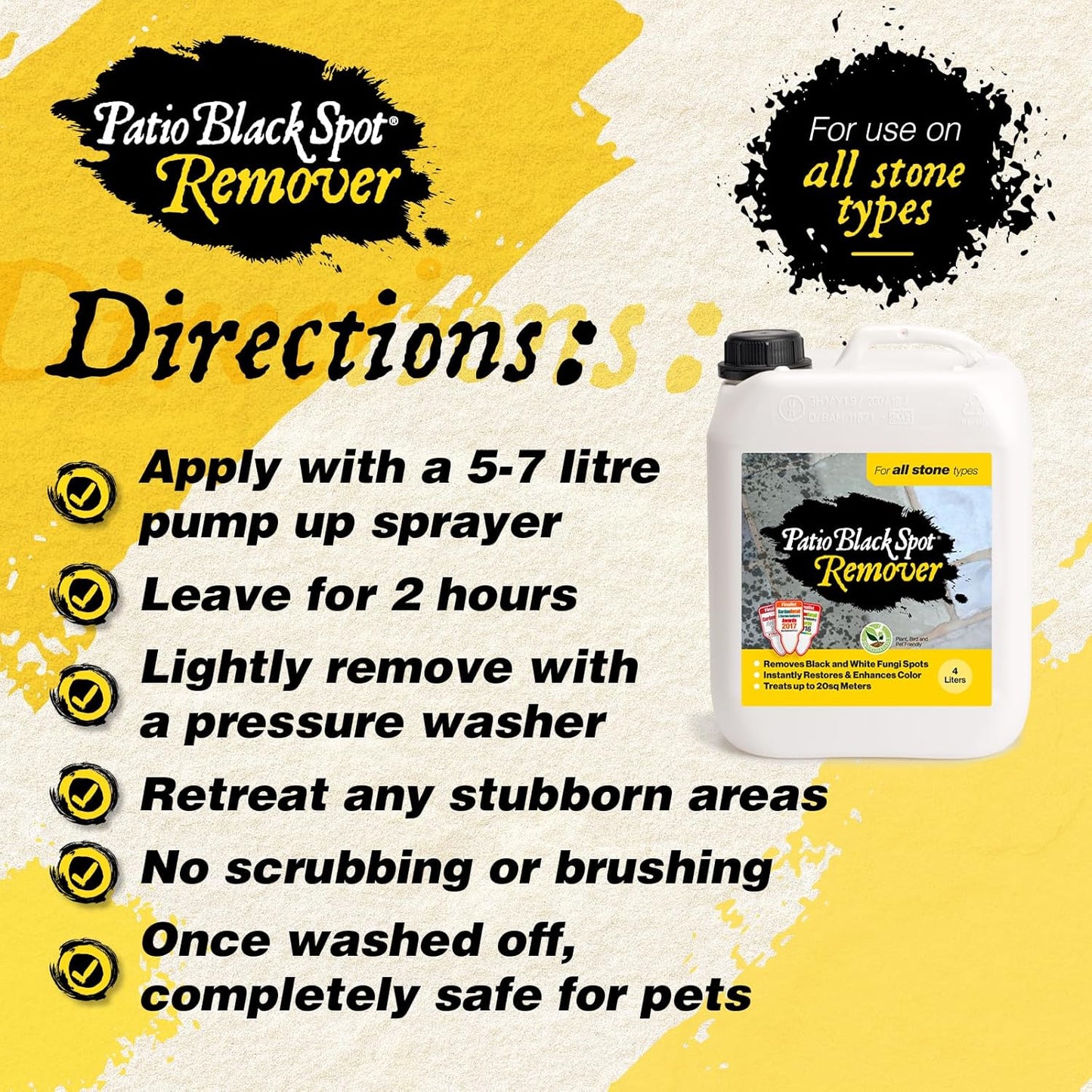 Remover - for All Stone Type - Restore Natural Colour - Removes Staining Caused by Black Lichen, Green Algae and White Fungi - Biodegradable and Acid-Free - 4 L