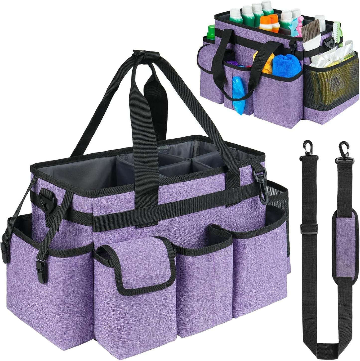 Cleaning Caddy,Cleaning Bag for Housekeepers,Cleaning Supplies Organizer with Handle,Purple