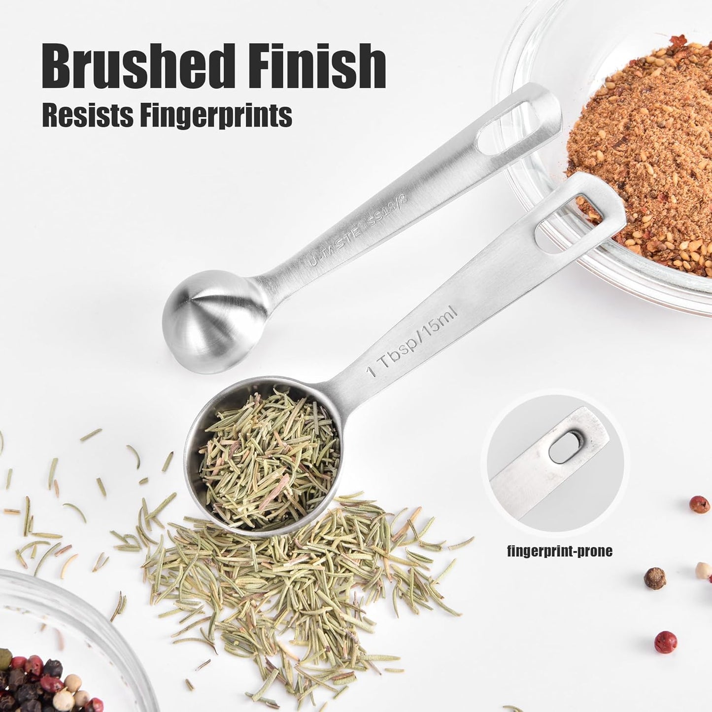 Doosu Measuring Spoons Set of 7-18/8 Stainless Steel Heavy Duty Teaspoons Tablespoons with Engraved Metric & US Measurements, Metal Measure Spoon for Dry and Liquid Ingredients, Dishwasher Safe