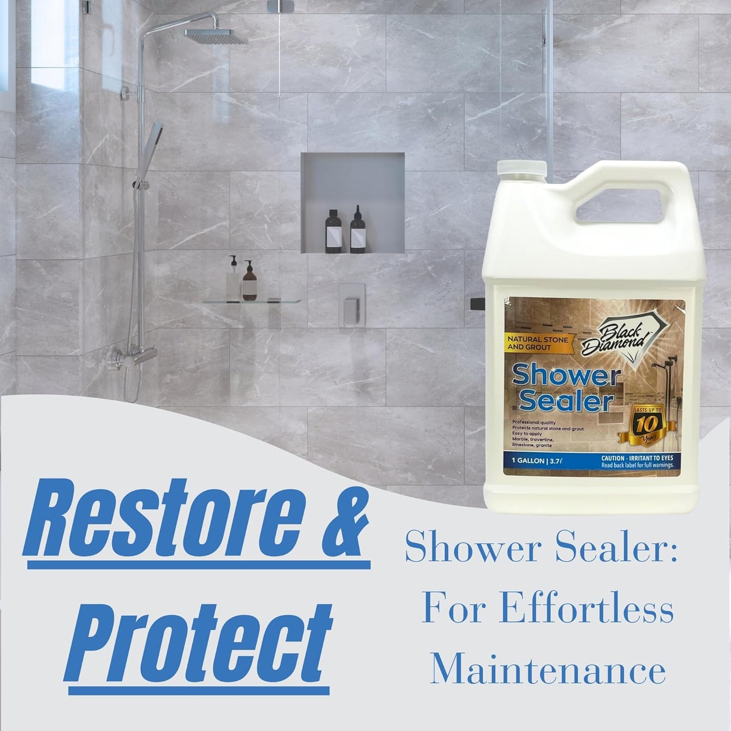 Natural Stone and Grout Penetrating Shower Sealer. Marble, Granite Travertine, Limestone. Protects The Surface from Damage and Build-up for up to Ten Years! (1 Gallon)
