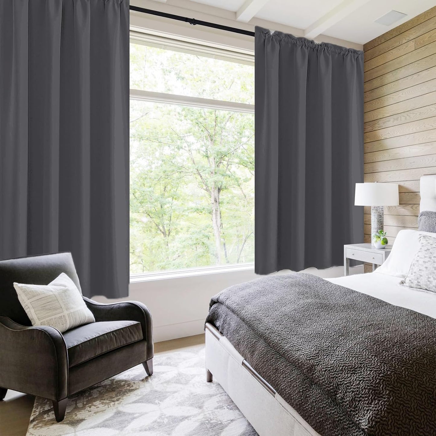 DWCN Blackout Curtains for Bedroom 72 Inch Length 2 Panels Set, Solid Thermal Insulated Energy Saving Rod Pocket Window Treatment Curtains Blackout Drapes (W42 x L72 Inch, Dark Grey)