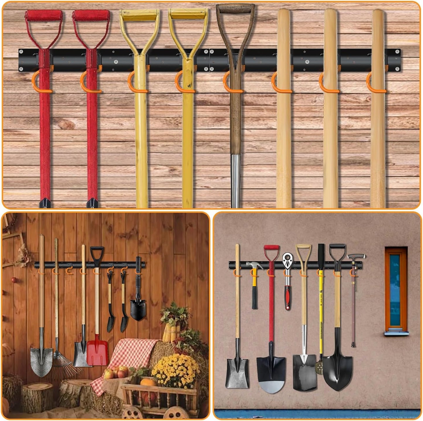 3-H 12×16" All Metal Garden Tool Organizer, Garage Tool Organizer, Broom Holder Wall Mount for Garage, Shed, Garden, Basement Hanging and Organizing Rake, Mop, Shovel, Hose