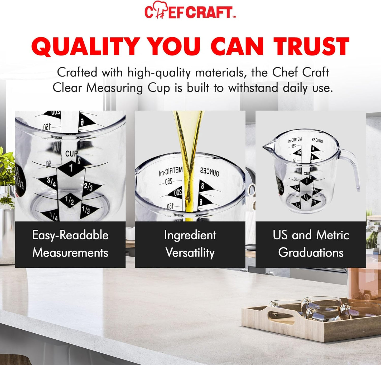 Chef Craft Select Plastic Measuring Cup, 1 Cup Capacity, Clear