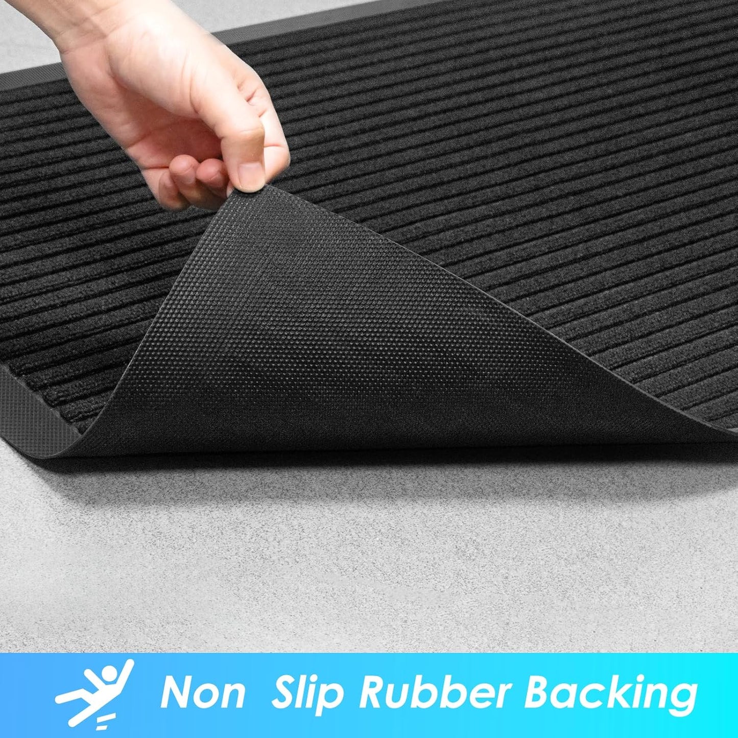 Vicwe Front Door Mat Indoor Outdoor Entrance, 36"x24" Heavy Duty Non-Slip Rubber Doormats, Low Profile,Easy Clean Entryway Floor Mats for Outside, Porch, Patios,Black