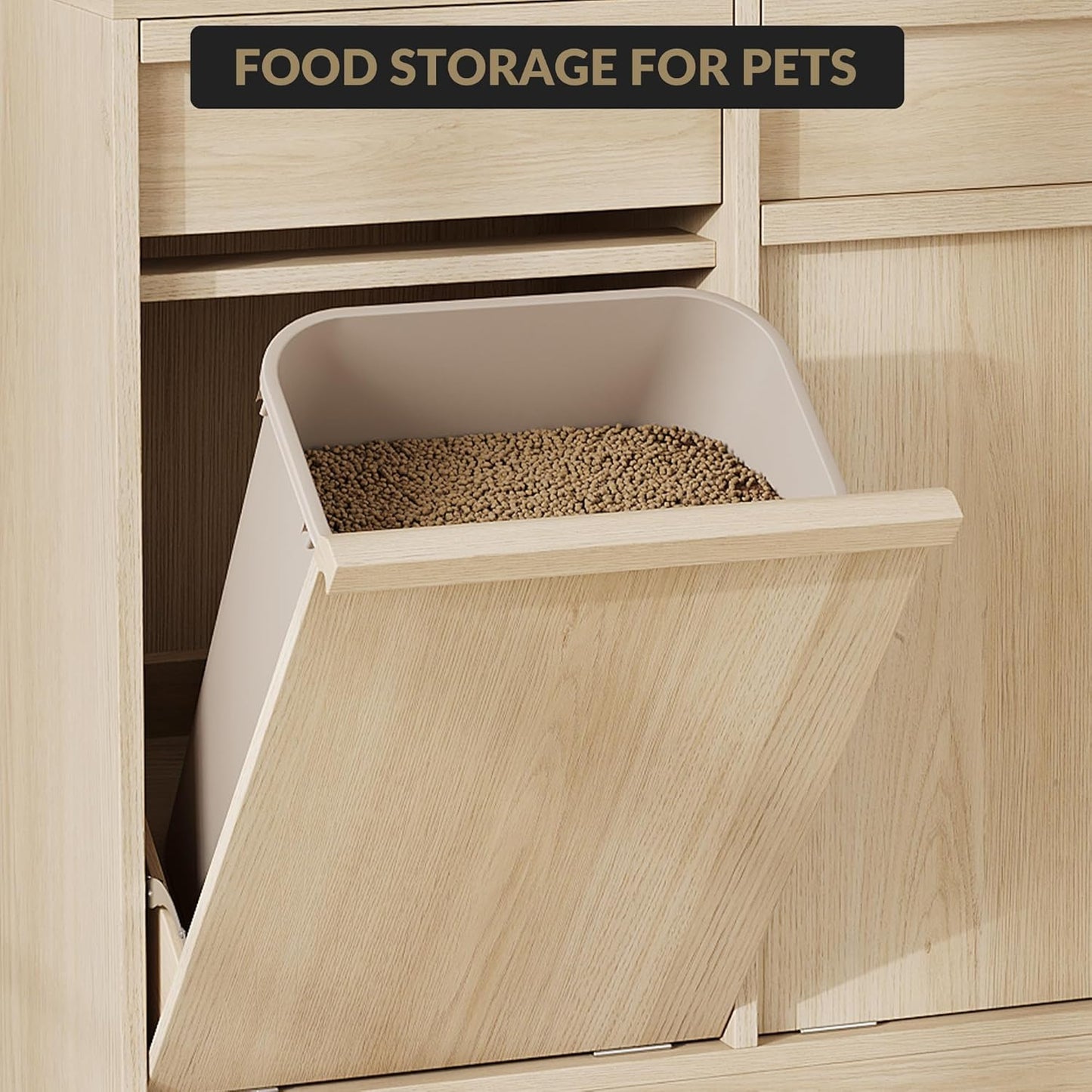 Double Tilt Out Trash Cabinet, Natural Wood Hidden Garbage Can Cabinet for 2 x 10 Gallon Bins, Modern Pet-Proof Trash Cabinets for Kitchen, Dining, Living Room Storage