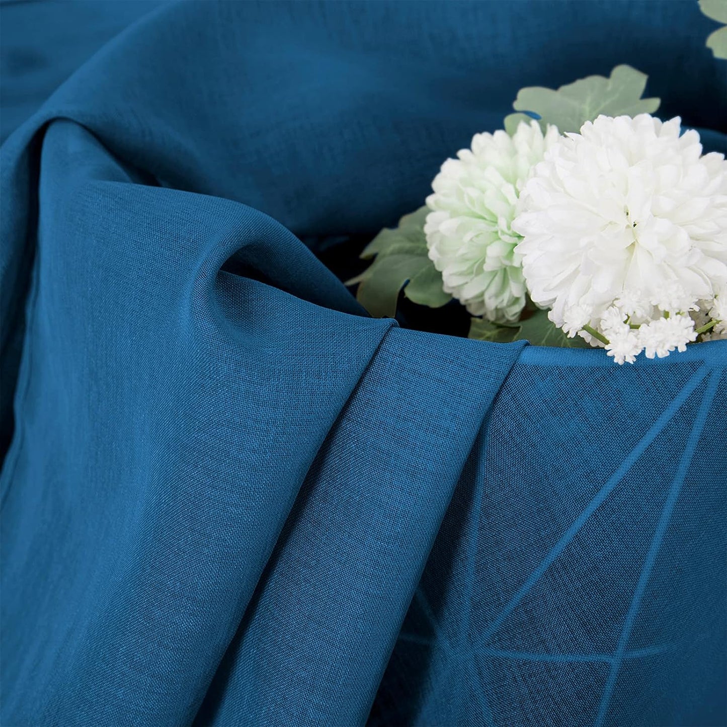 Tollpiz Short Sheer Curtain Living Room Linen Textured Curtains Sheer Light Filtering Voile Rod Pocket Curtain for Bedroom, 38 x 54 inches Long, Classic Blue, Set of 2 Panels