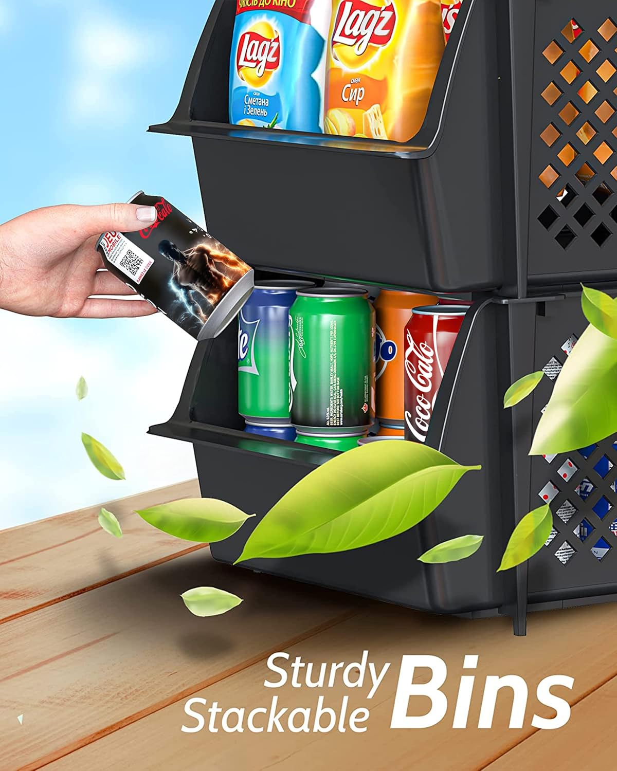 Skywin TidyFriend Plastic Stackable Storage Bins for Pantry, 24 Pack Stackable Bins for Organizing Food, Kitchen, and Bathroom Essentials (Black)