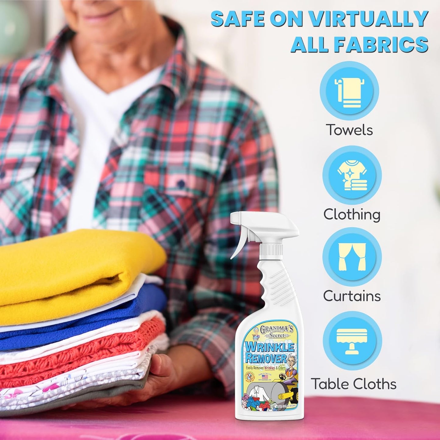 Grandma's Secret Wrinkle Remover Spray - Easily Removes Wrinkles & Odors - Wrinkle Release, Fabric Refresher Spray, Chlorine, Bleach and Toxin-Free - 16 Fl Oz (Pack of 2)