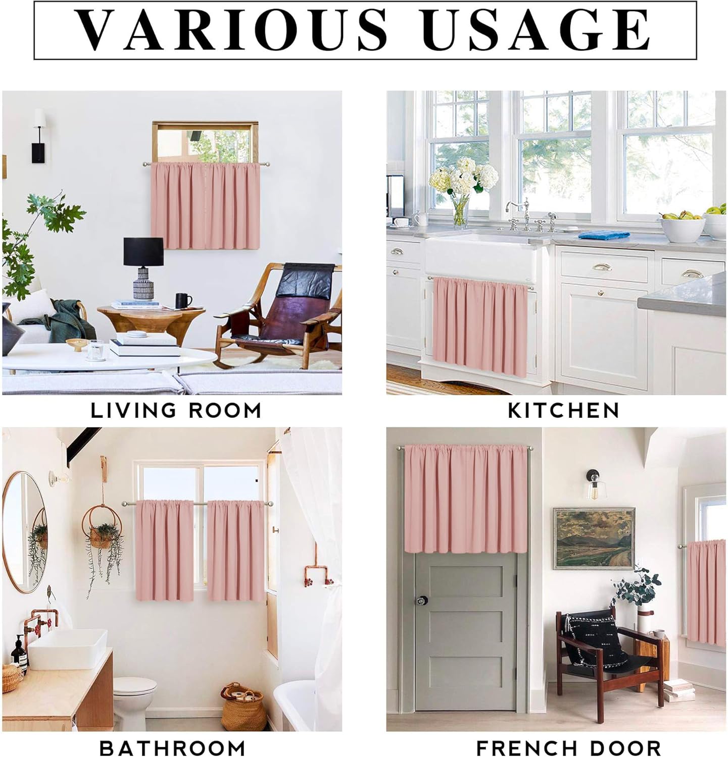 RYB HOME Small Curtains Blackout - Privacy Energy Efficiency Mini Curtains for Kids Bedroom RV Camper Windows Trailer Bathroom Kitchen Cabinet Window Tiers, W 29 x L 36, Peach Blush, 2 Panels