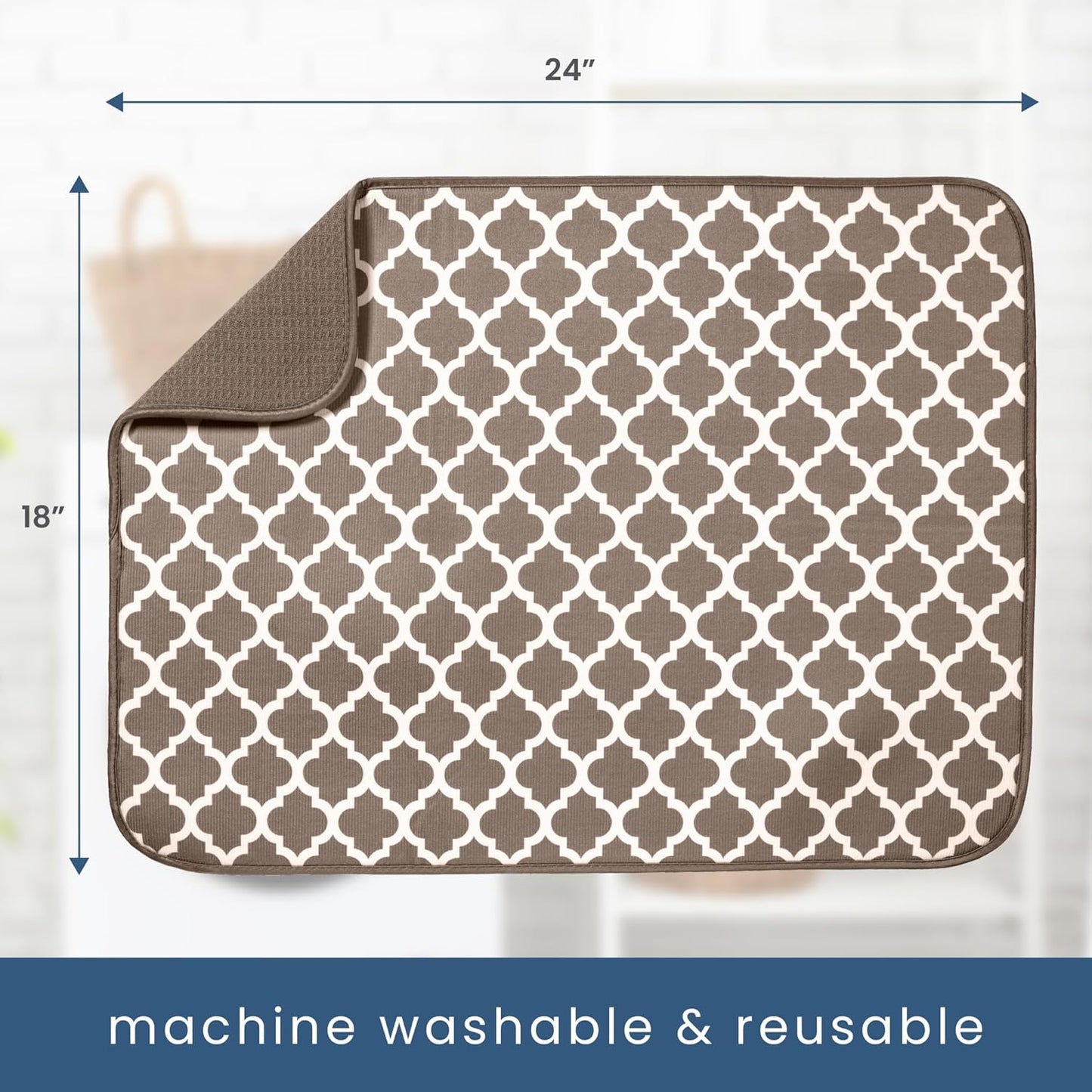 S&T INC. Dish Drying Mat XL, 18” x 24”, Absorbent Microfiber Kitchen Counter Mat, Dish Drying Pad for Dishes, Utensils, Pots and Pans, Extra Large, Taupe Trellis