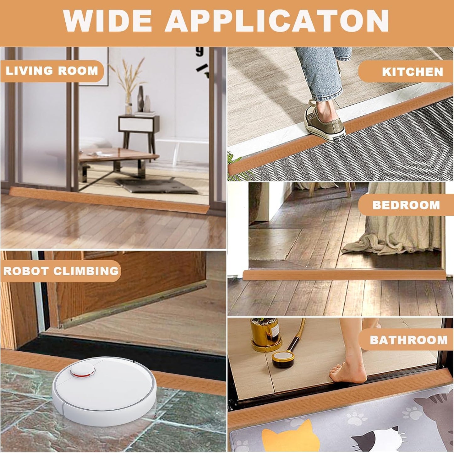Vinyl Door Threshold Flooring Transition Strip Self Adhesive Carpet Edging Strip for Laminate Doorway Edge Threshold from 3/5" to 4/5" (Yellow Wood Grain, 10 Ft)