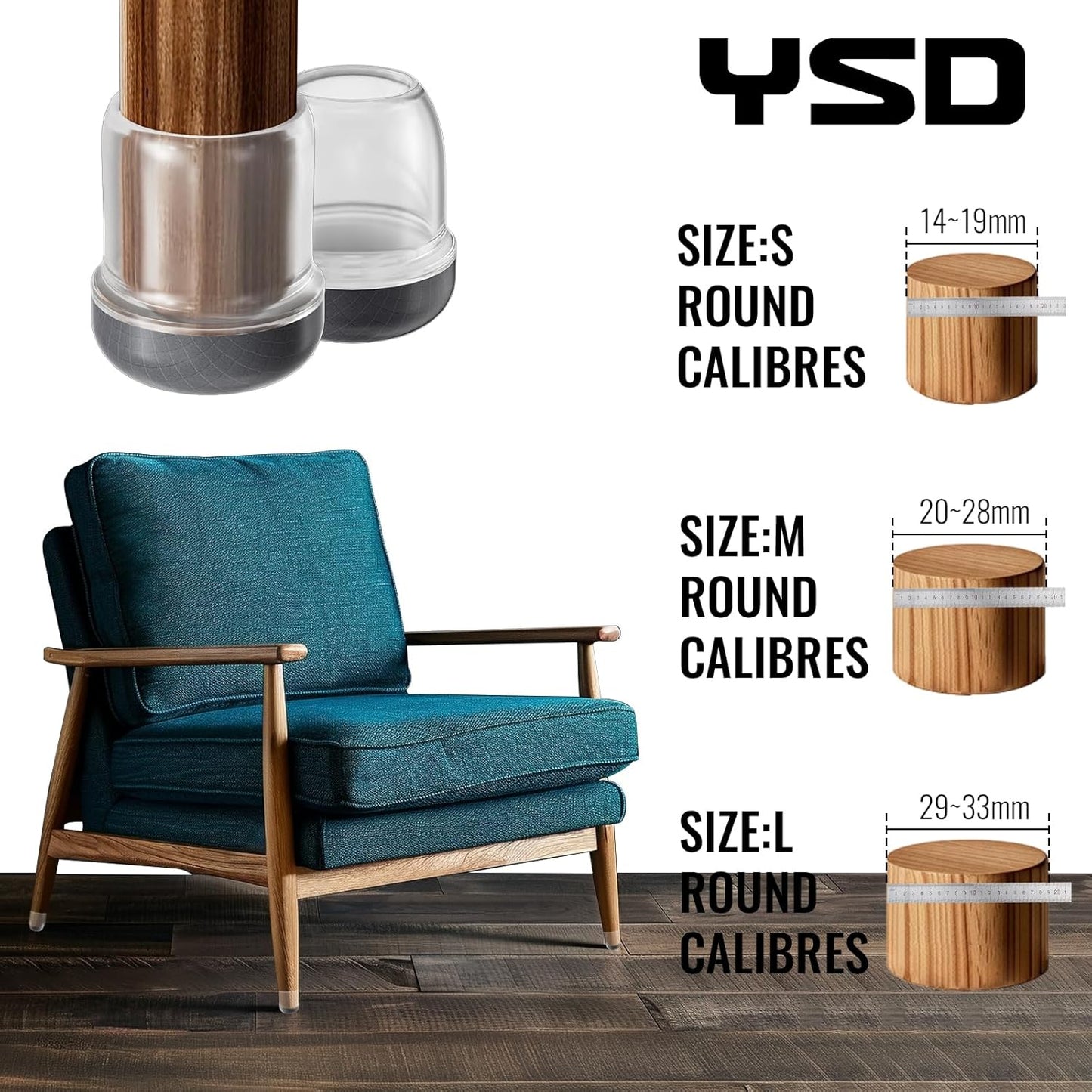 YSD 1Inch 24 Pcs Silicone Chair Leg Floor Protectors,Hair and dust Resistant Round Chair Leg Caps for Tilt Chair Legs,Carpet Hardwood Floor Protectors with Gray Pads