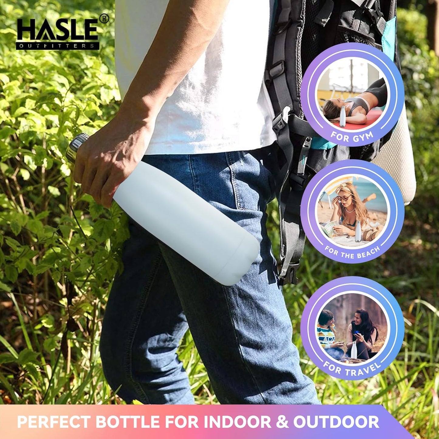 HASLE OUTFITTERS 17oz Stainless Steel Water Bottles, Vacuum Insulated Water Bottles Double Walled Powder Coated Reusable Metal Sports Water Bottles Keep Drinks Hot and Cold,Sky Light Blue, 1Pack