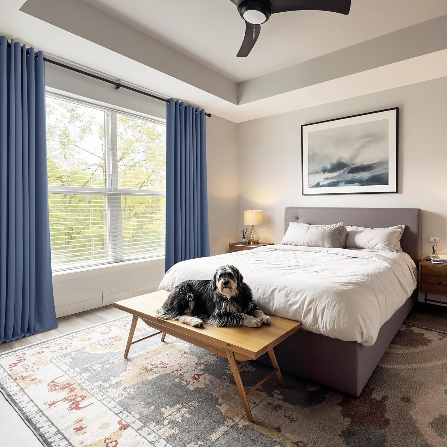 PONY DANCE Blackout Curtains 54 Long - Solid Thermal Insulated Grommet Top Noise Reductiong Window Drapes for Kids Bedroom Living Room, 42 x 54 inches, Blue Haze, 2Panels