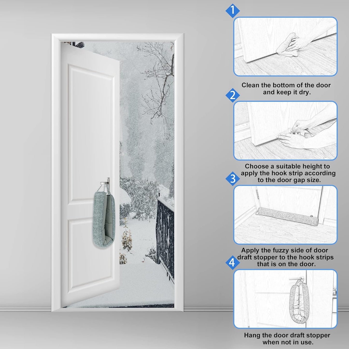 NABOWAN Weighted Door Draft Stopper - Triangular Gap Filler Blocks Bottom Up to 3”, Under Door Draft Blocker Reduce Hot Cold Air Wind Noise for Easy Install, Save Energy, Home Room Essentials, 30”Gray