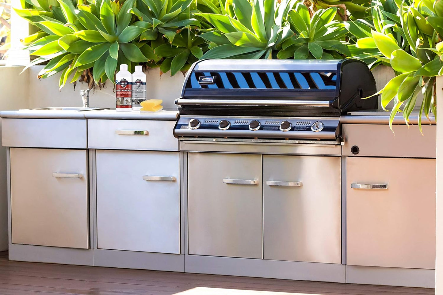 CLEAN MY STEEL Stainless Steel Rust Stain Remover & Cleaner Kit, NSF Safe for Food Areas. Includes Cleaner for Commercial Equipment, Appliances, Gloves & Sponge (8.5 oz)