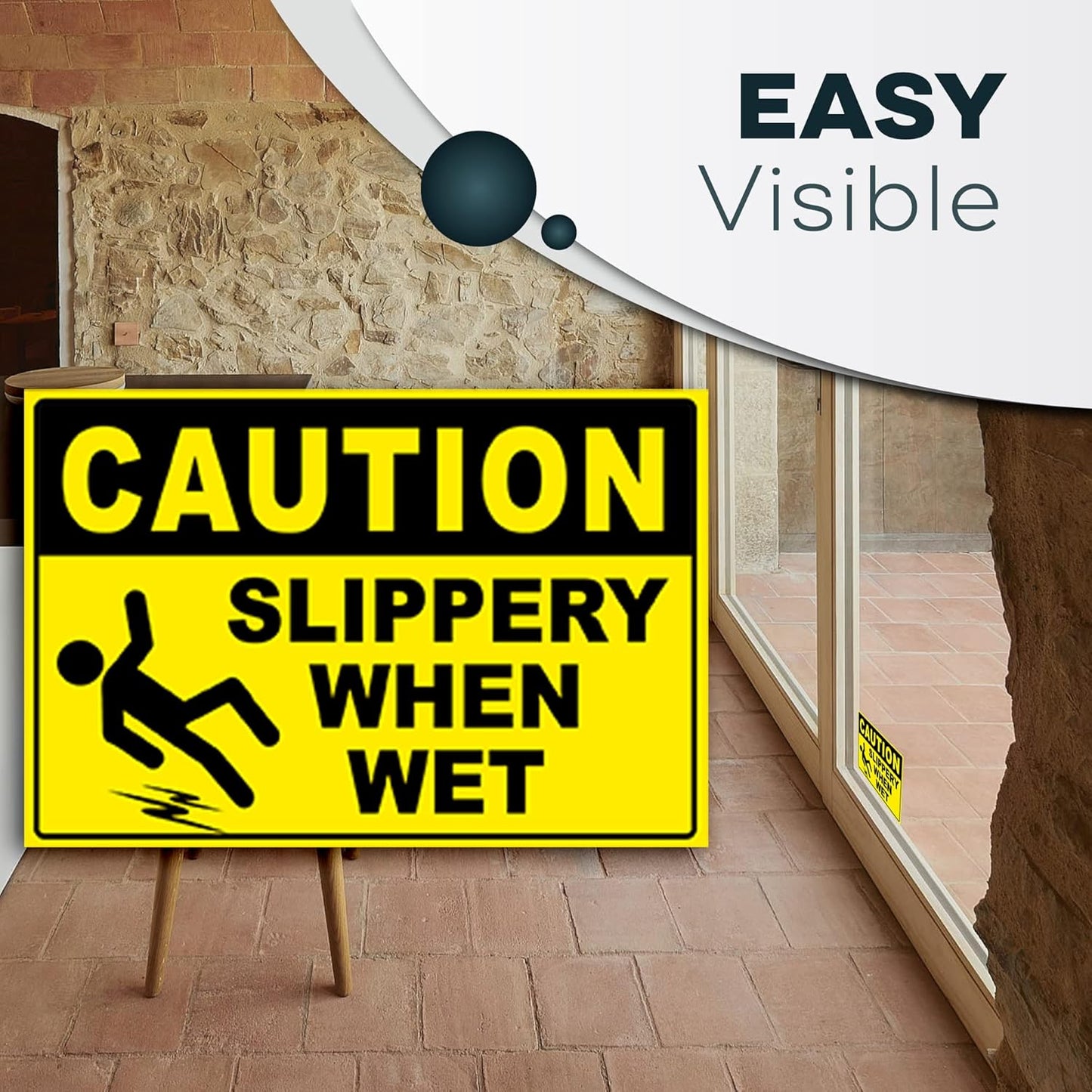 Caution Slippery When Wet Stickers, 4x6 Vinyl Decals, Caution Wet Floor Sign, 3 Pack