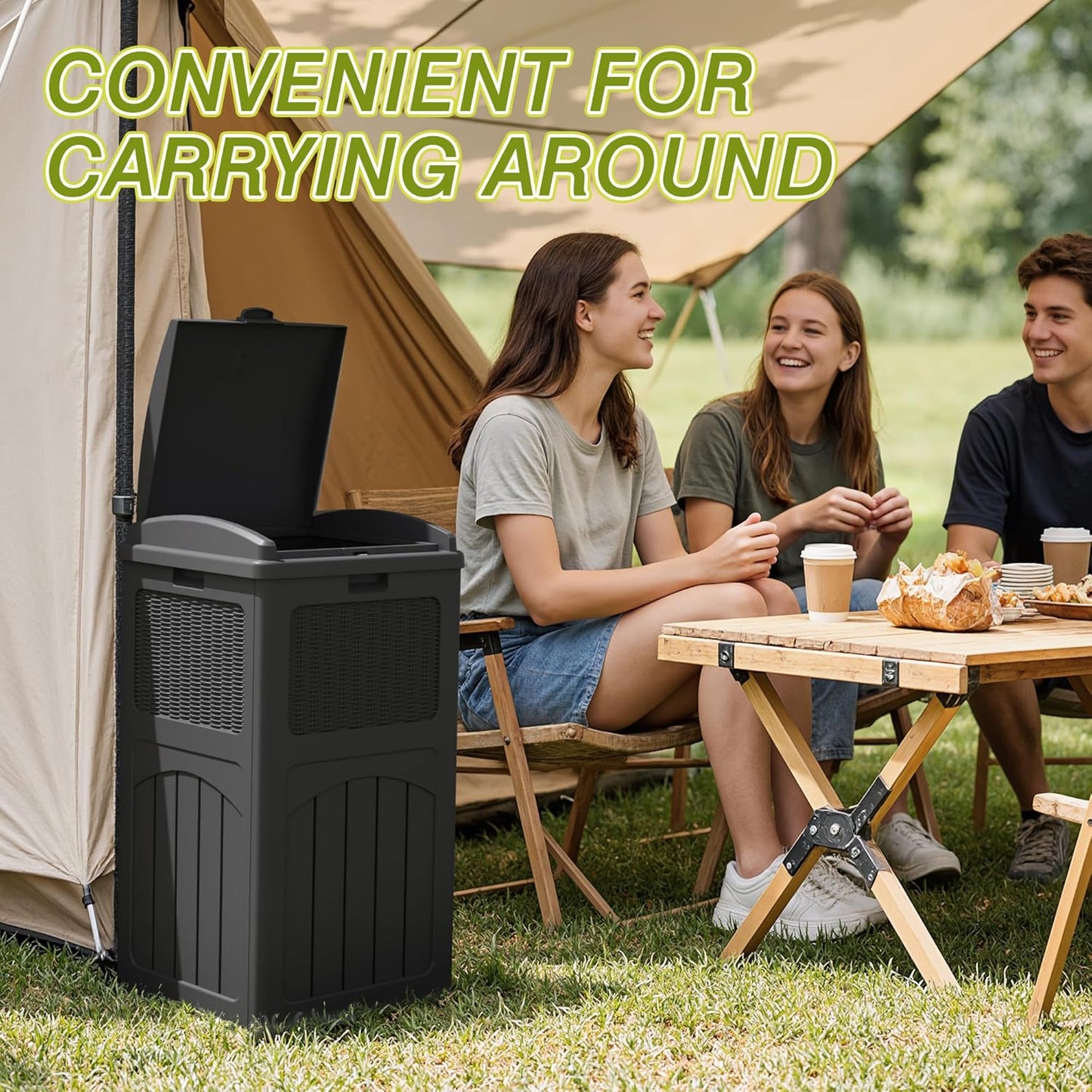 Greesum 33 Gallon Outdoor Trash Can with Lid, Waterproof Resin Garbage Bin for Hideaway, Deck, Patio, 4 Pack, Gray