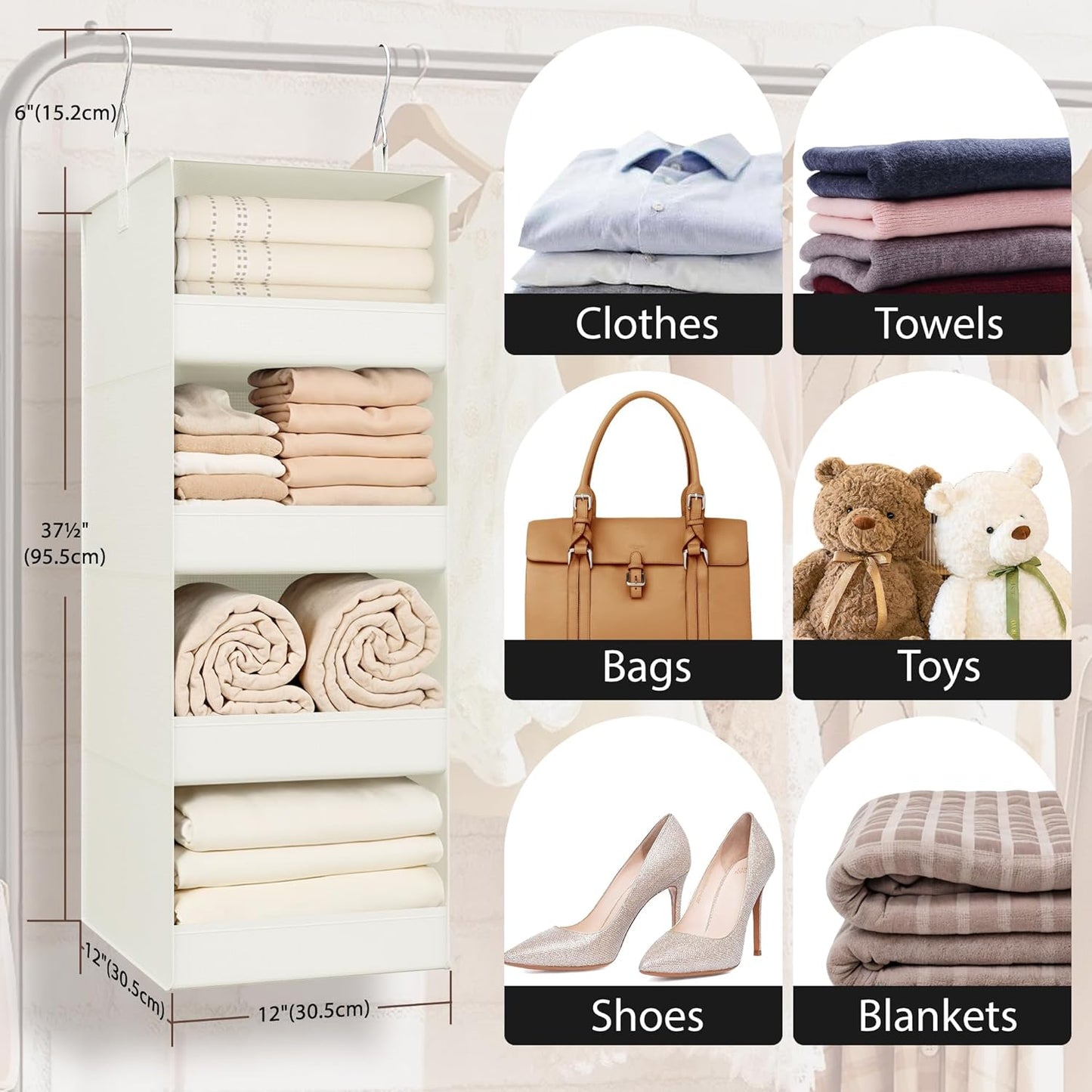 GRANNY SAYS 4-Shelf Hanging Organizer, Closet Hanging Shelves, Closet Hanging Storage Organizers, Organization for Bedroom, Living Room, Baby Nursery, Camper Accessories, Beige, 1-Pack