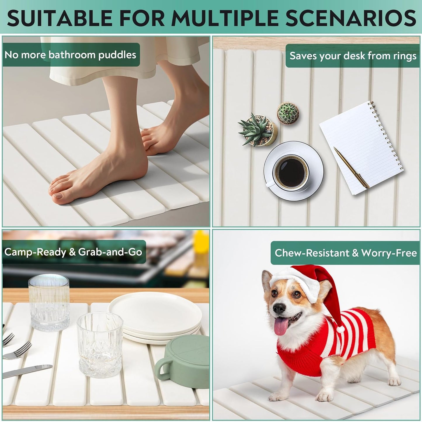 Large Stone Drying Mat for Kitchen Counter, 24x16 Foldable Self Stone Dish Drying Mat, Absorbent Food Grade Diatomaceous Earth Dish Dry Mats for Sink Bathtub