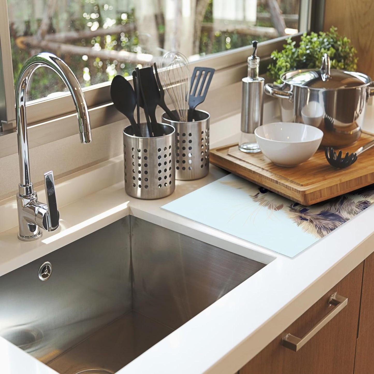 Cute Cat Dish Drying Mat for Kitchen Counter Decor,Watercolor Dish Drying Rack Pad Absorbent Reversible Microfiber for Coffee Tableware Sink Countertop 18x24 Inch