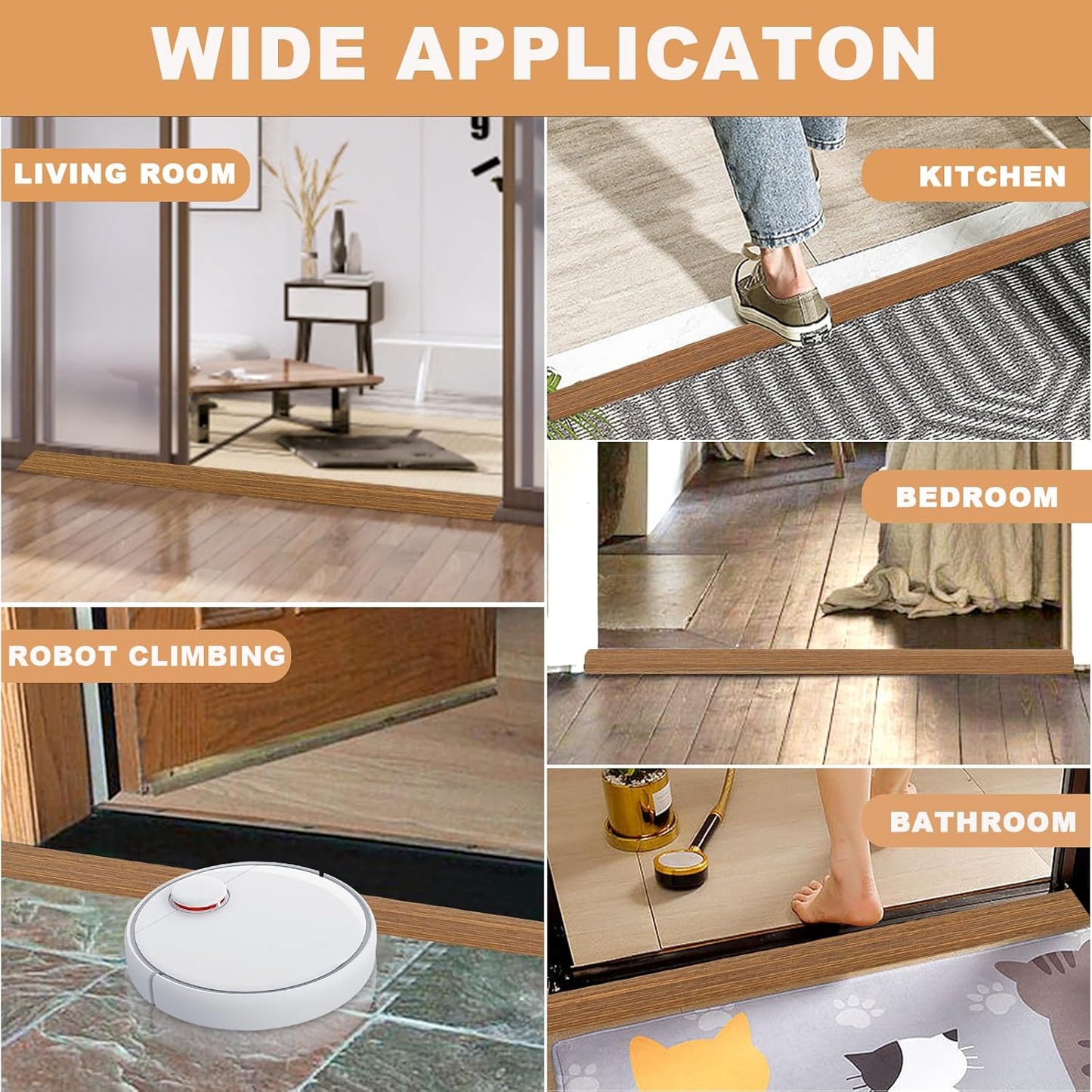 Vinyl Door Threshold Flooring Transition Strip Self Adhesive Carpet Edging Strip for Laminate Doorway Edge Threshold from 1/5" to 2/5" (Light Brown Wood Grain, 3.3 Ft)