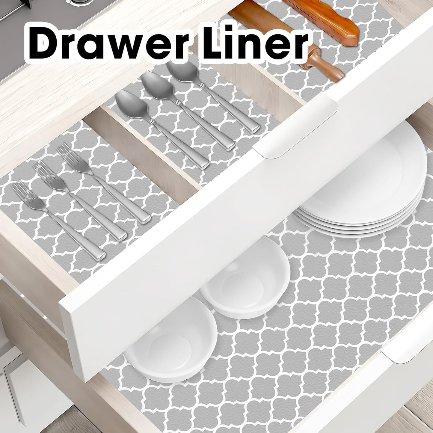 Drawer and Shelf Liner for Kitchen Cabinets Non-Adhesive, Non-Slip Cabinet Liner Shelf Paper Strong Grip Waterproof Easy to Clean for Kitchen Shelves Cupboard, Gray Lantern,12IN X 20FT