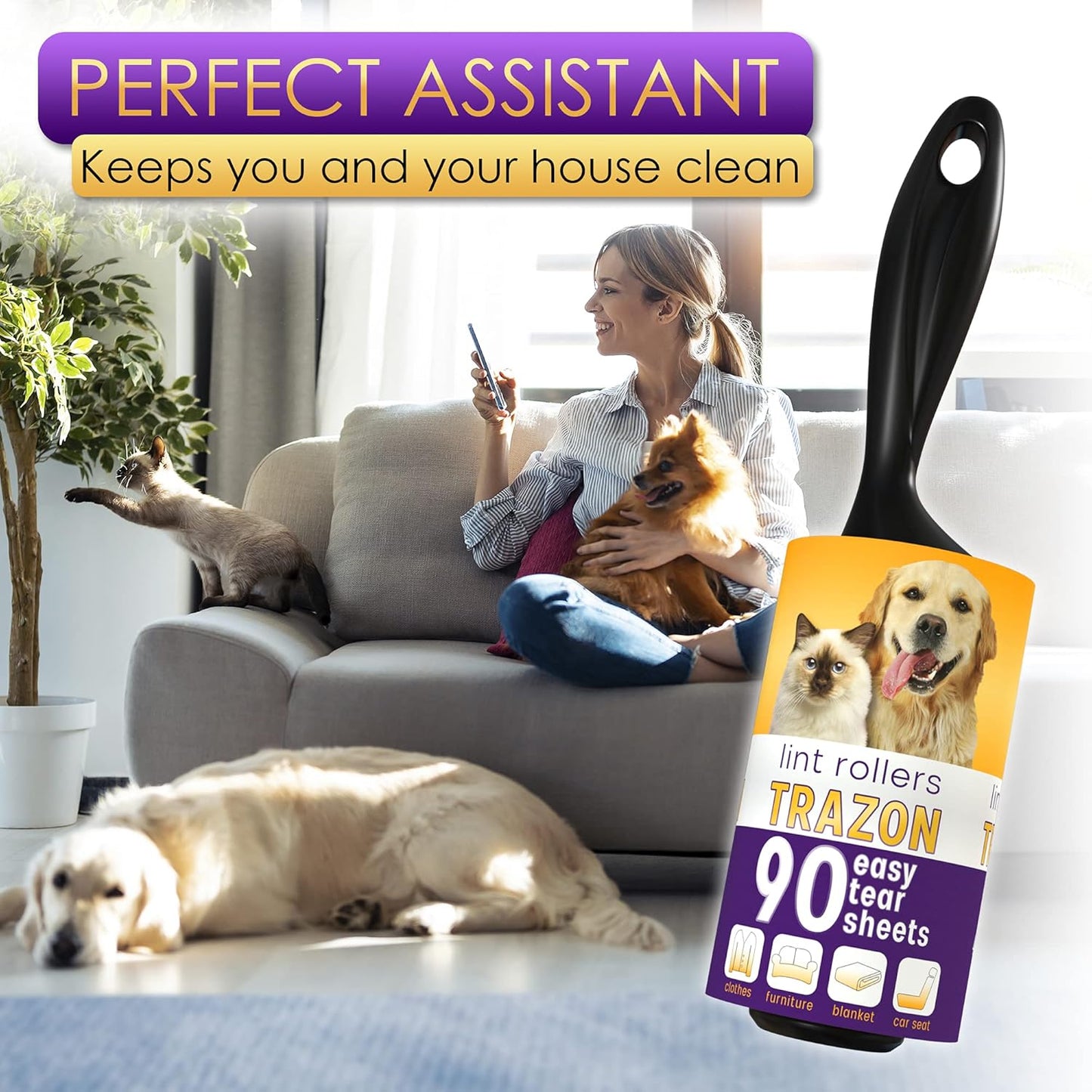 Lint Rollers Pet Hair Value 10 Pack of 900 Sheets / 10 Refills, Sticky Roller Pet Hair, Lint Remover Dog/Car Hair, Fuzz, Animal Fur, Large Lint Removal Roller Clothe, Couch, Furniture