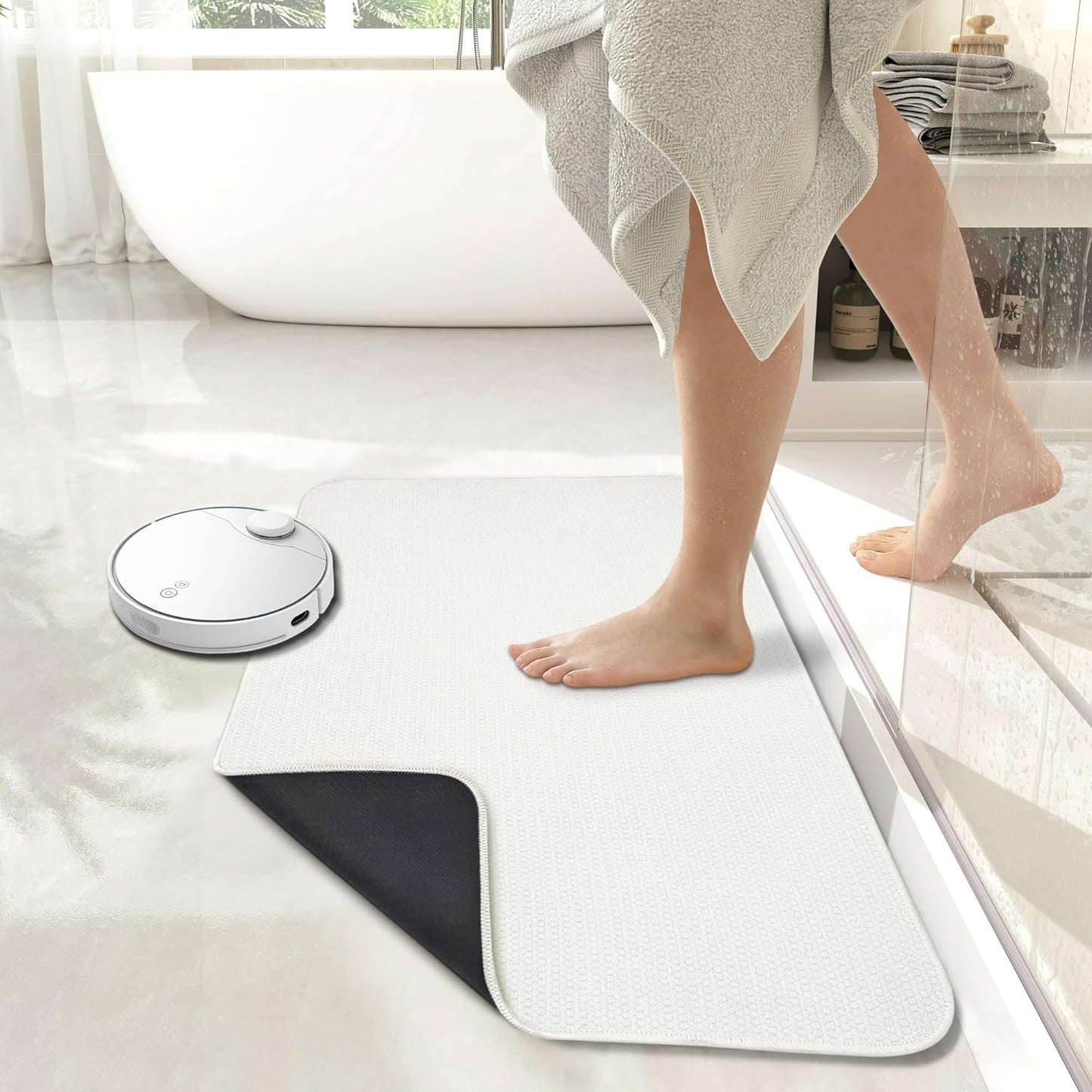 Bath Mat,Ultra Thin Bathroom Rugs,Rubber Bath Mats for Bathroom,No Slip Bath Rugs,Quick Dry,Machine Washable,Low Pile,Absorbent,Shower Outside,Sink,Home Decor Accessories.White,1'5"x2'3"(17x27inch)