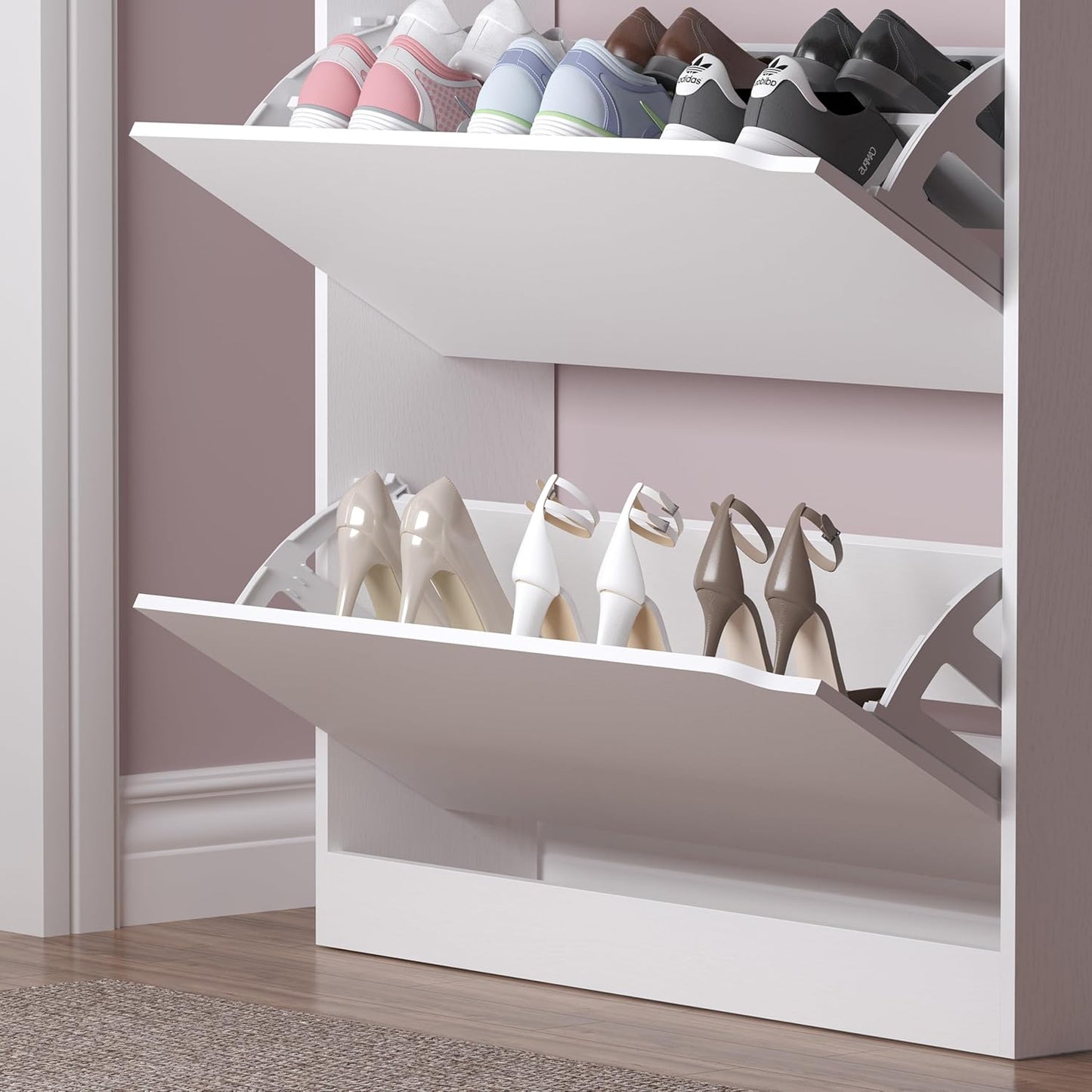 Shoe Cabinet with 3 Flip Drawers & Coat Rack, Narrow Hidden Shoe Storage Cabinet, 2-in-1 Hall Tree Slim Freestanding Shoe Rack Organizer for Entryway, Hallway, and Living Room