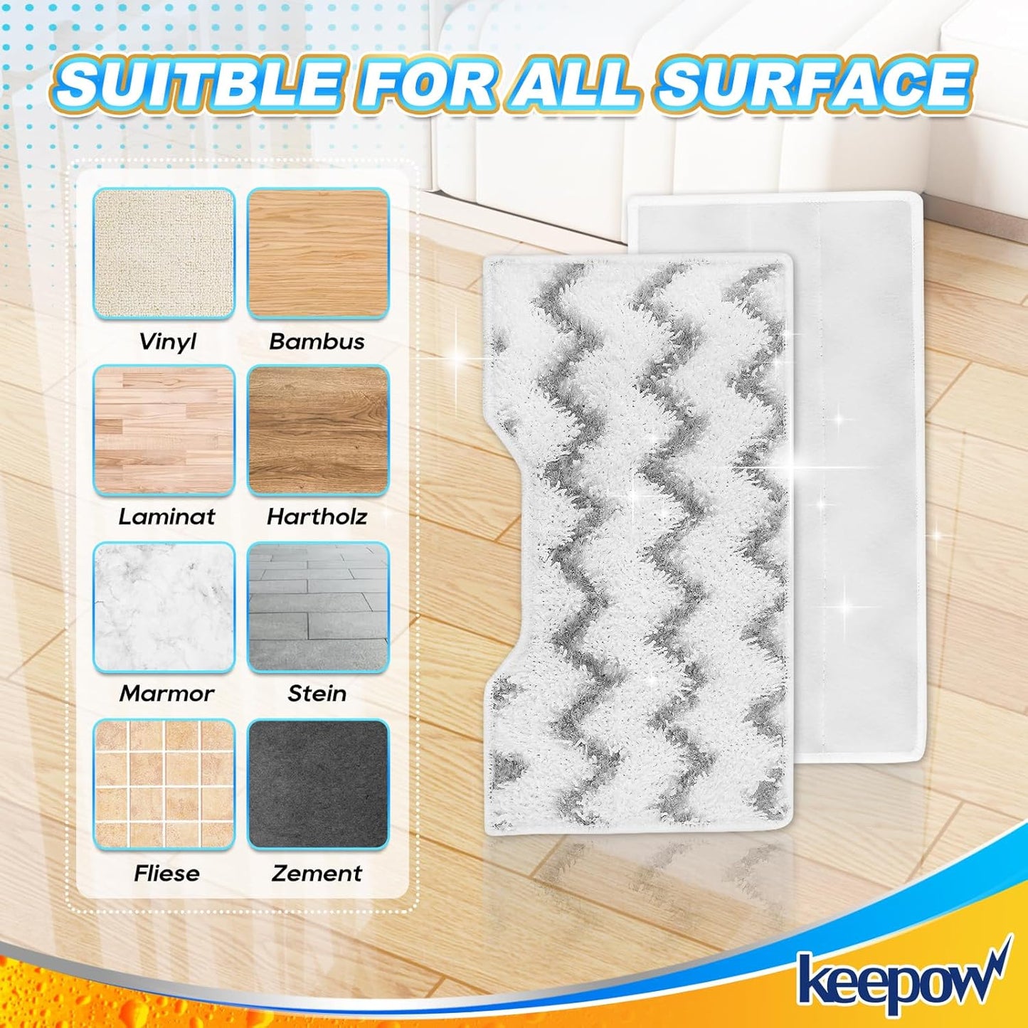 KEEPOW Reusable Mop Replacement Pads Compatible with Shark Vacmop VM252 VM200P12 VM252P10 VC205 VM190 VM200 QM250 VM250, Washable Microfiber Mop Vac Pads Refills with Upgraded Design(1+2+4 Pads)