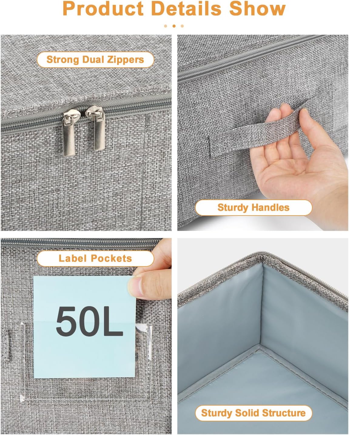 Under Bed Storage, 2 Pack Underbed Storage Container Bags With Lid, Foldable Sturdy Clothes Storage Drawer Organizer W/ 3 Handles, Ultra Thick Fabric Blanket Shoe Storage Box, 30x15x6.7inch, Grey