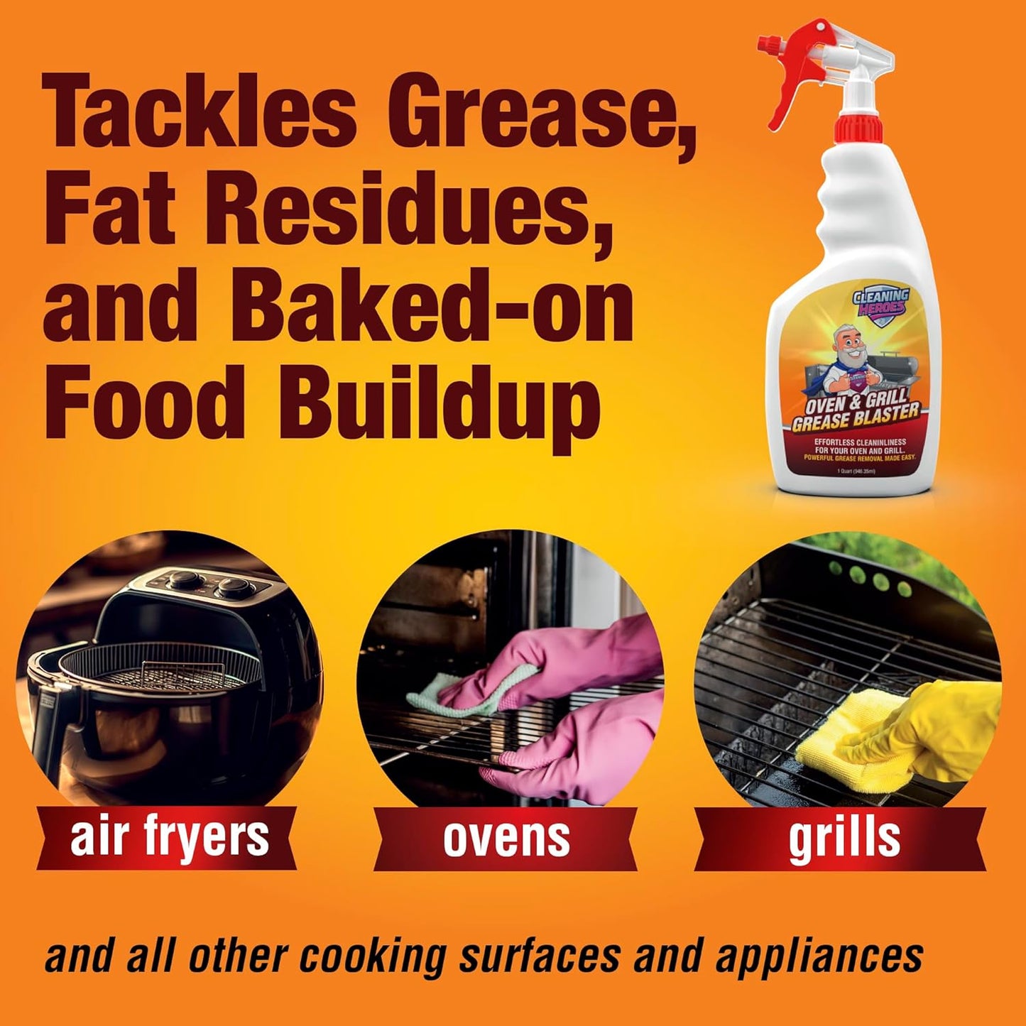 Oven and Grill Cleaner, 32 Fl Oz - BBQ Cleaner and Degreaser - Perfect for Air Fryers, Stoves, Baked-On Grease and Food Buildup